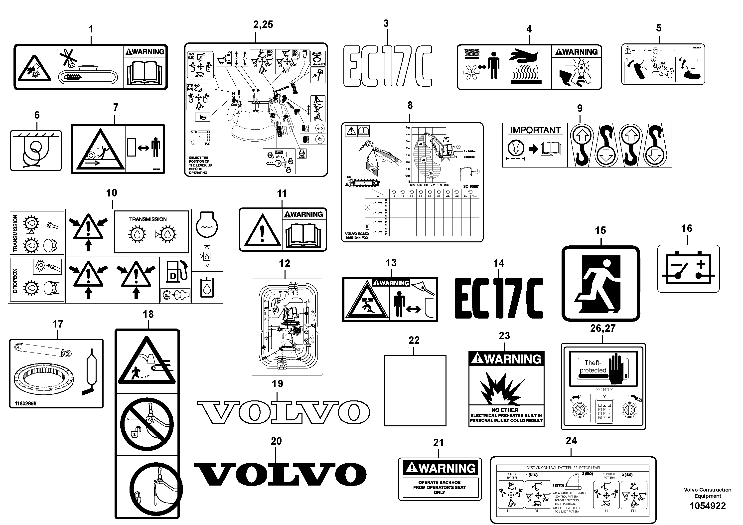 Схема запчастей Volvo EC17C - 67802 Sign plates and decals EC17C