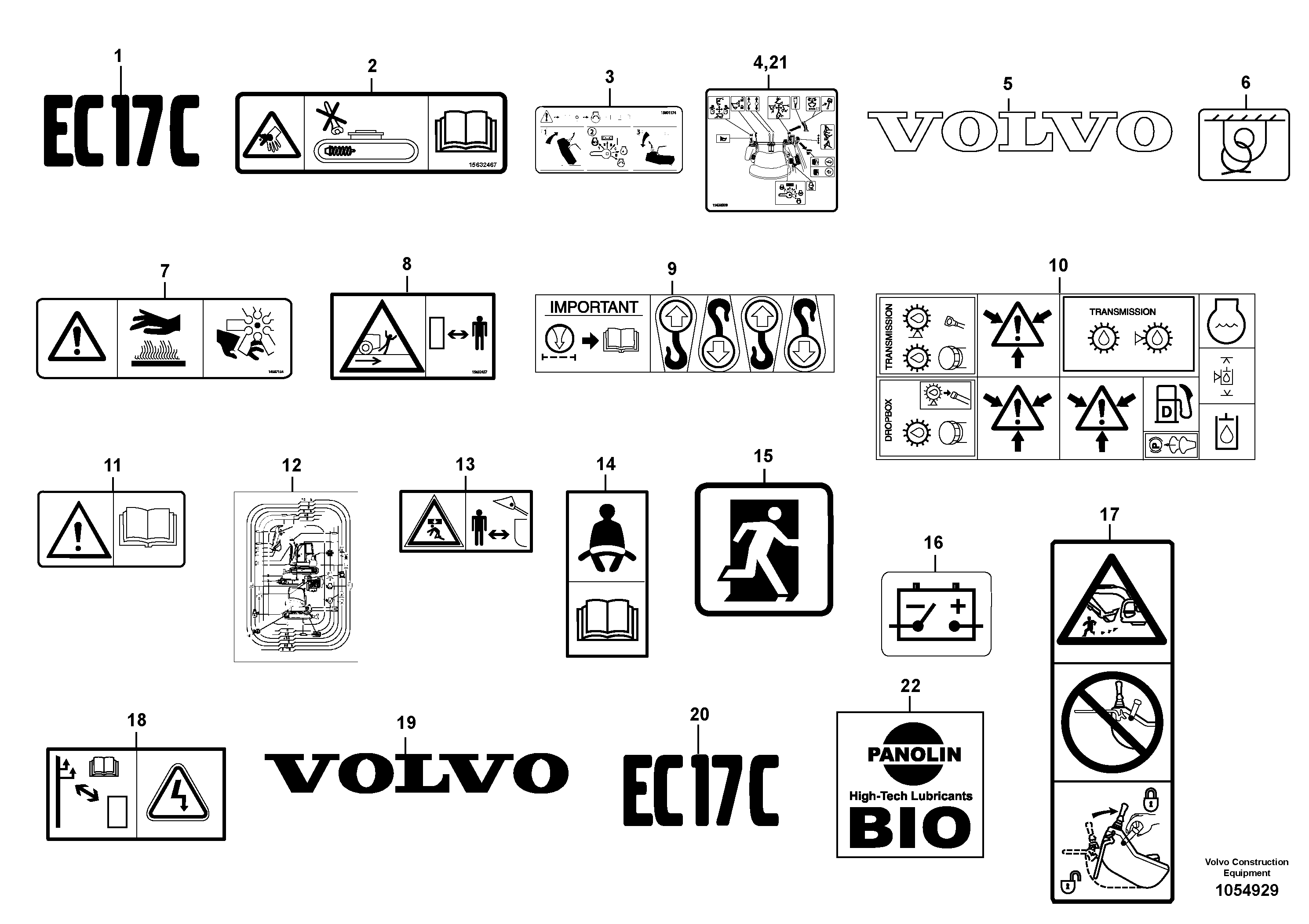 Схема запчастей Volvo EC17C - 71730 Sign plates and decals EC17C
