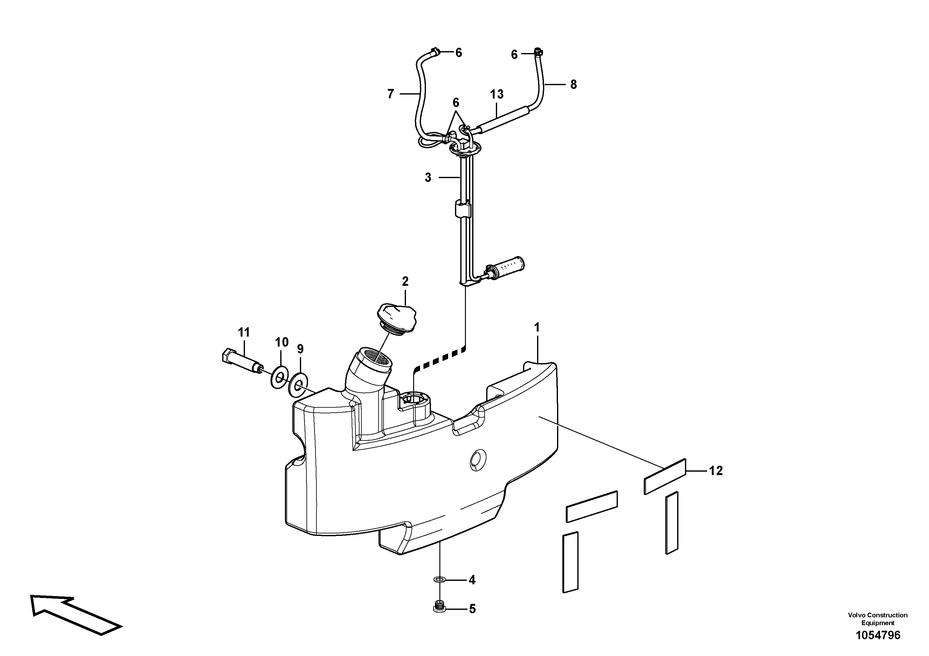 Схема запчастей Volvo EC18C - 99005 Fuel tank with fitting parts EC18C