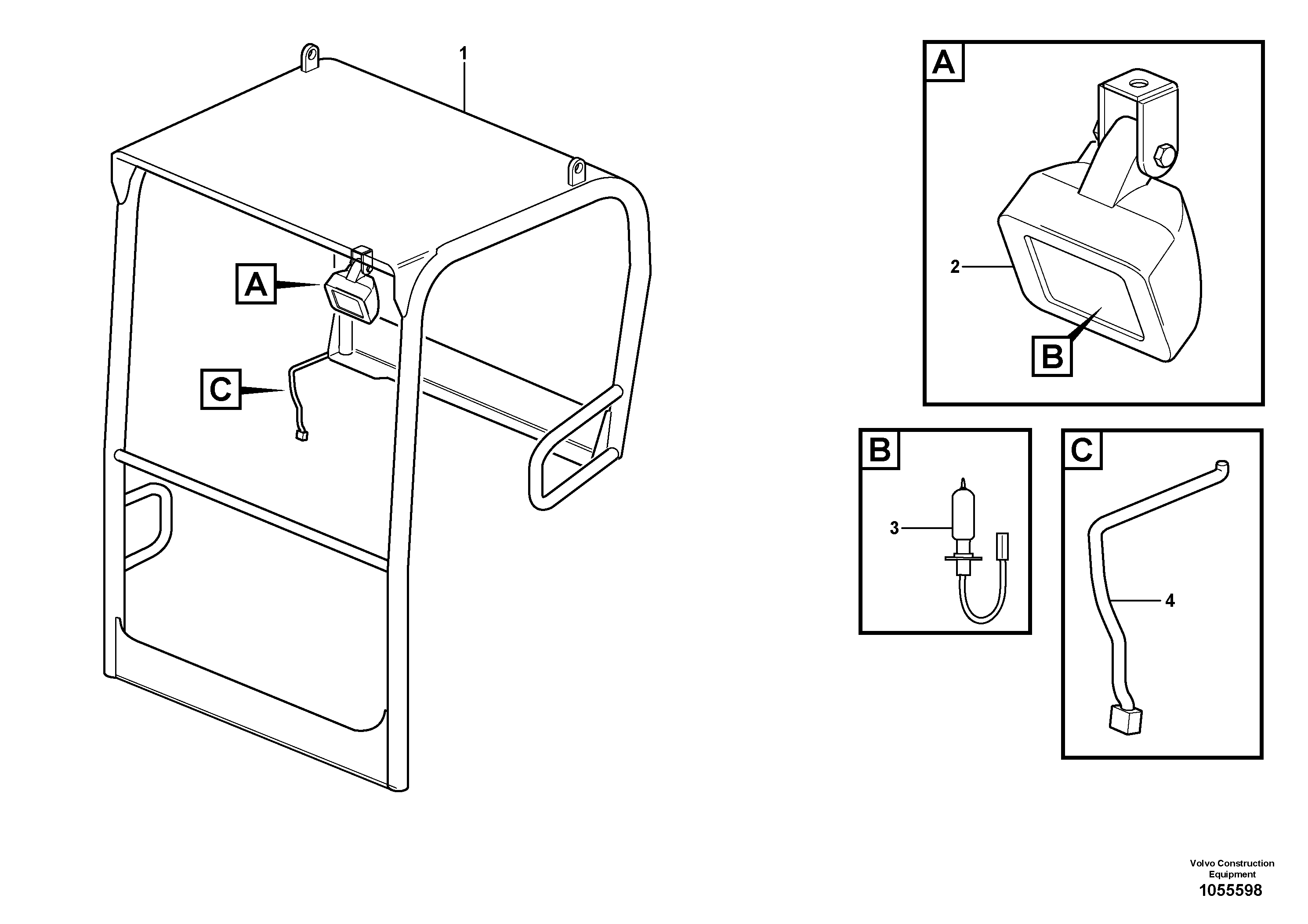 Схема запчастей Volvo EC18C - 70671 Front headlight on cab EC18C