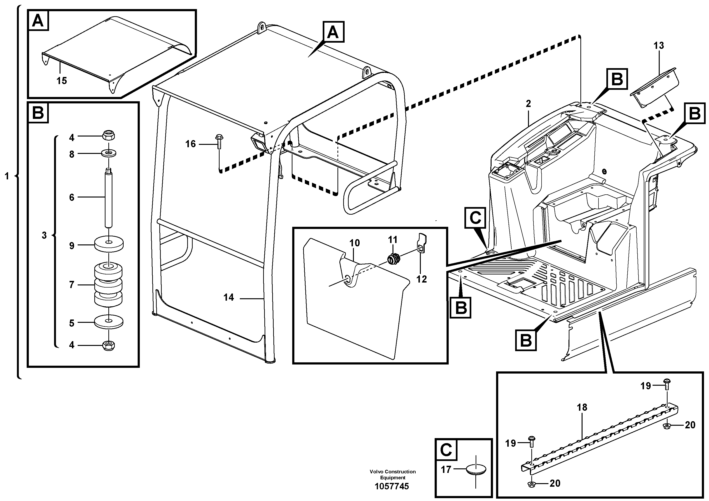 Схема запчастей Volvo EC18C - 82260 Cab body: roof and floor panel EC18C