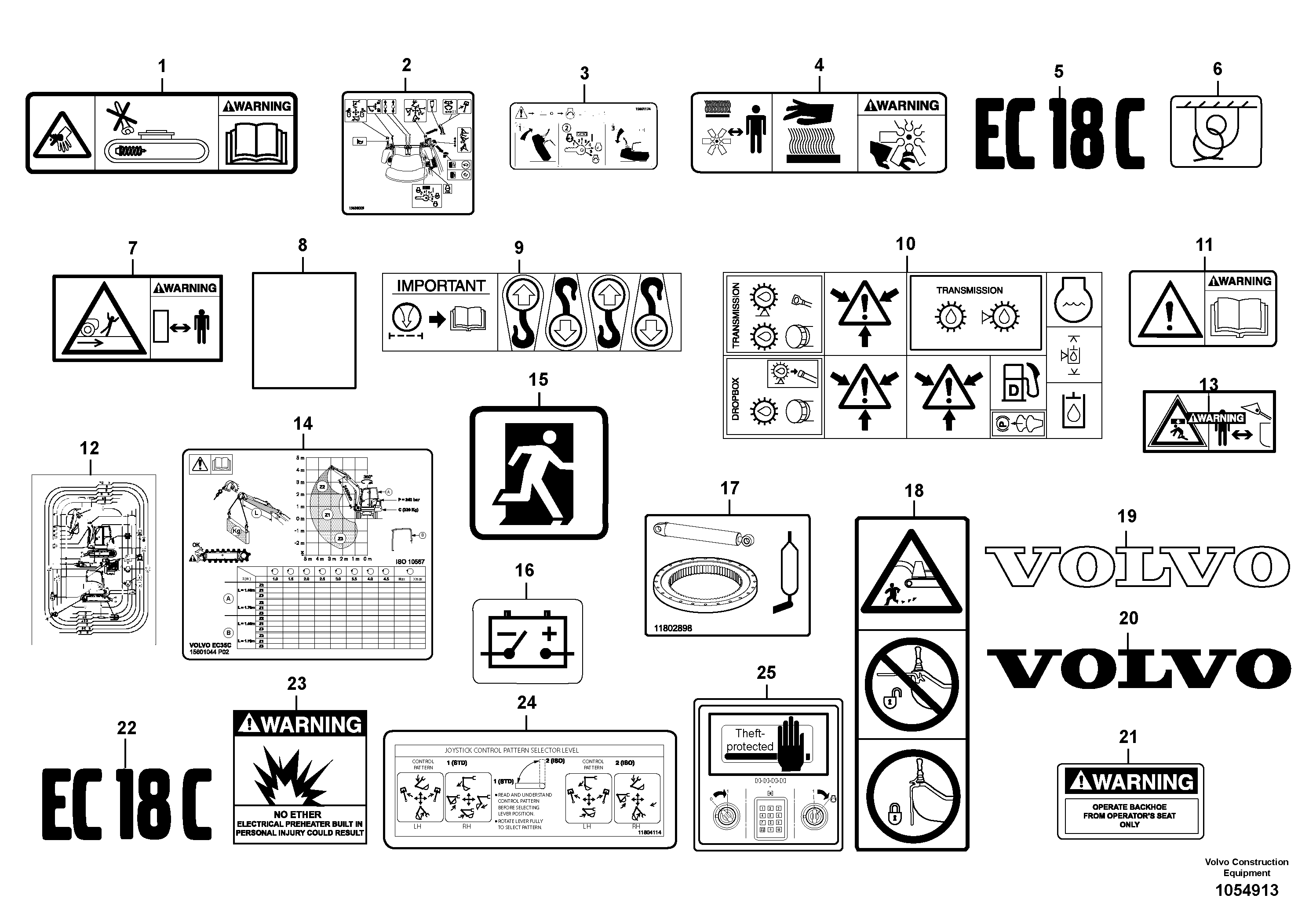 Схема запчастей Volvo EC18C - 70949 Sign plates and decals EC18C