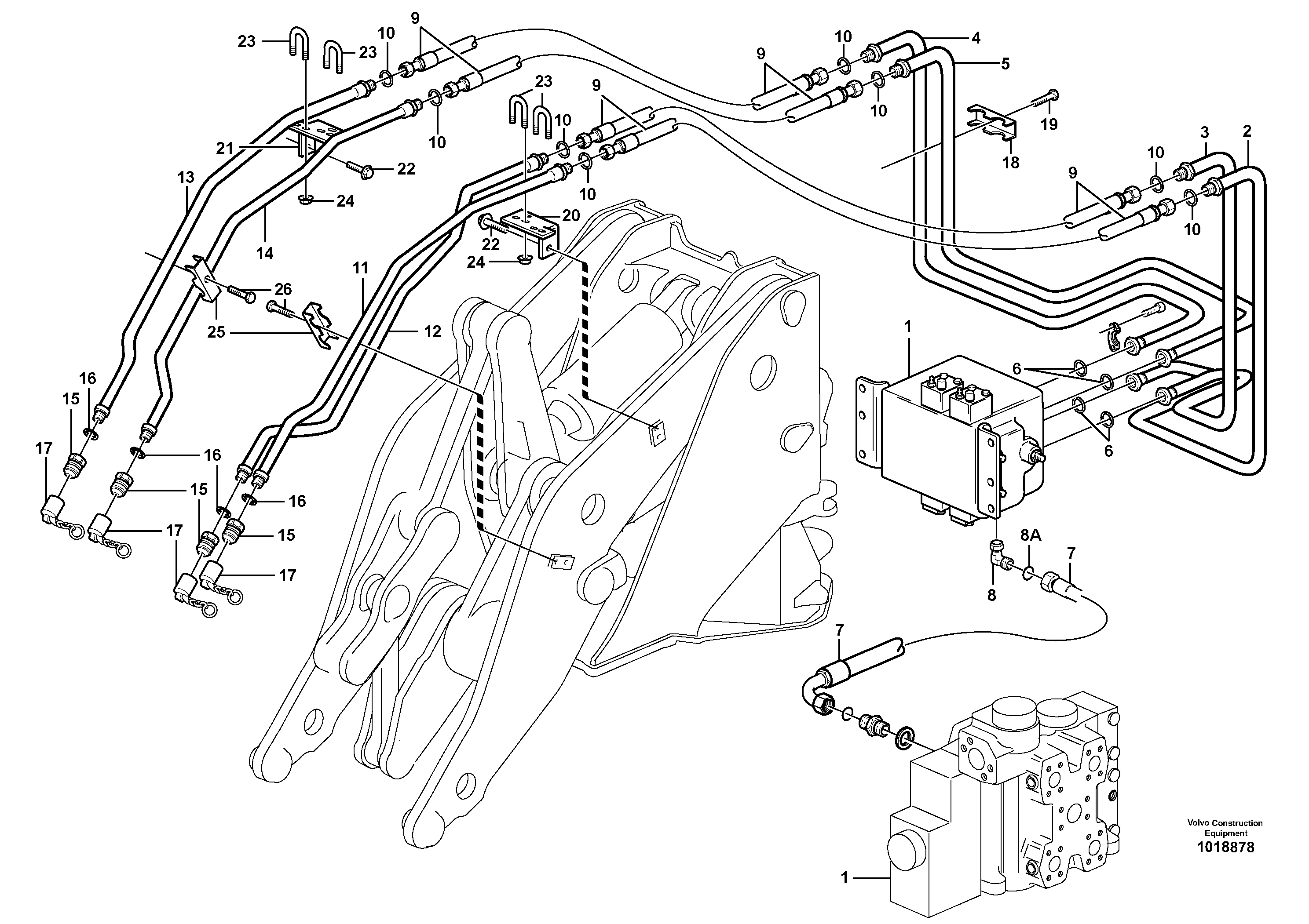 Схема запчастей Volvo L220E - 6352 Hydraulic system, 3rd and 4th function L220E SER NO 4003 - 5020