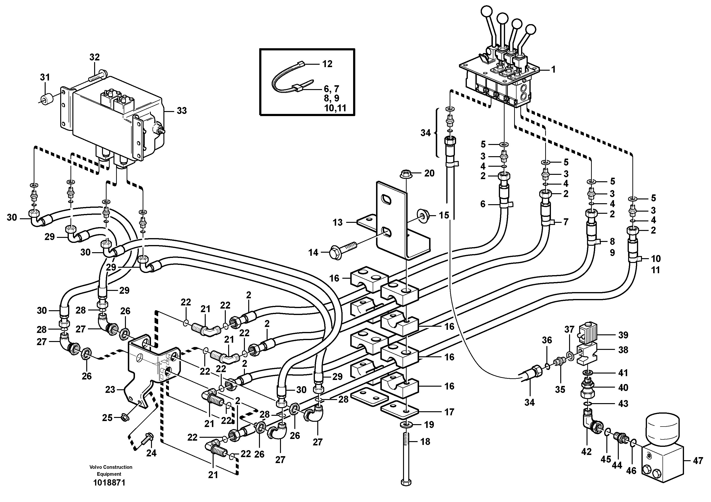 Схема запчастей Volvo L220E - 92662 Servo - hydraulic. 3rd and 4th function L220E SER NO 4003 - 5020