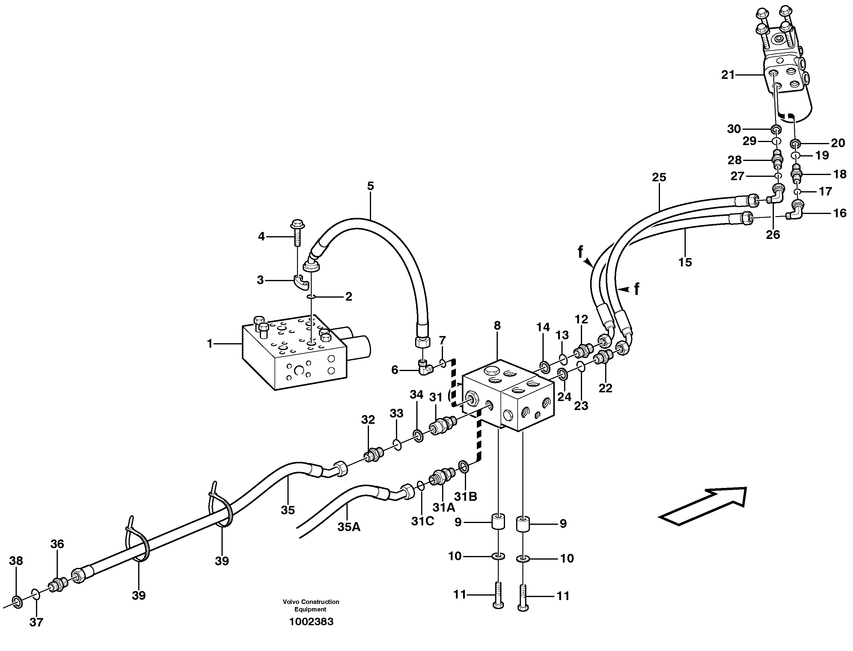 Схема запчастей Volvo L220E - 3434 Steering system, pressure and return lines L220E SER NO 2001 - 3999