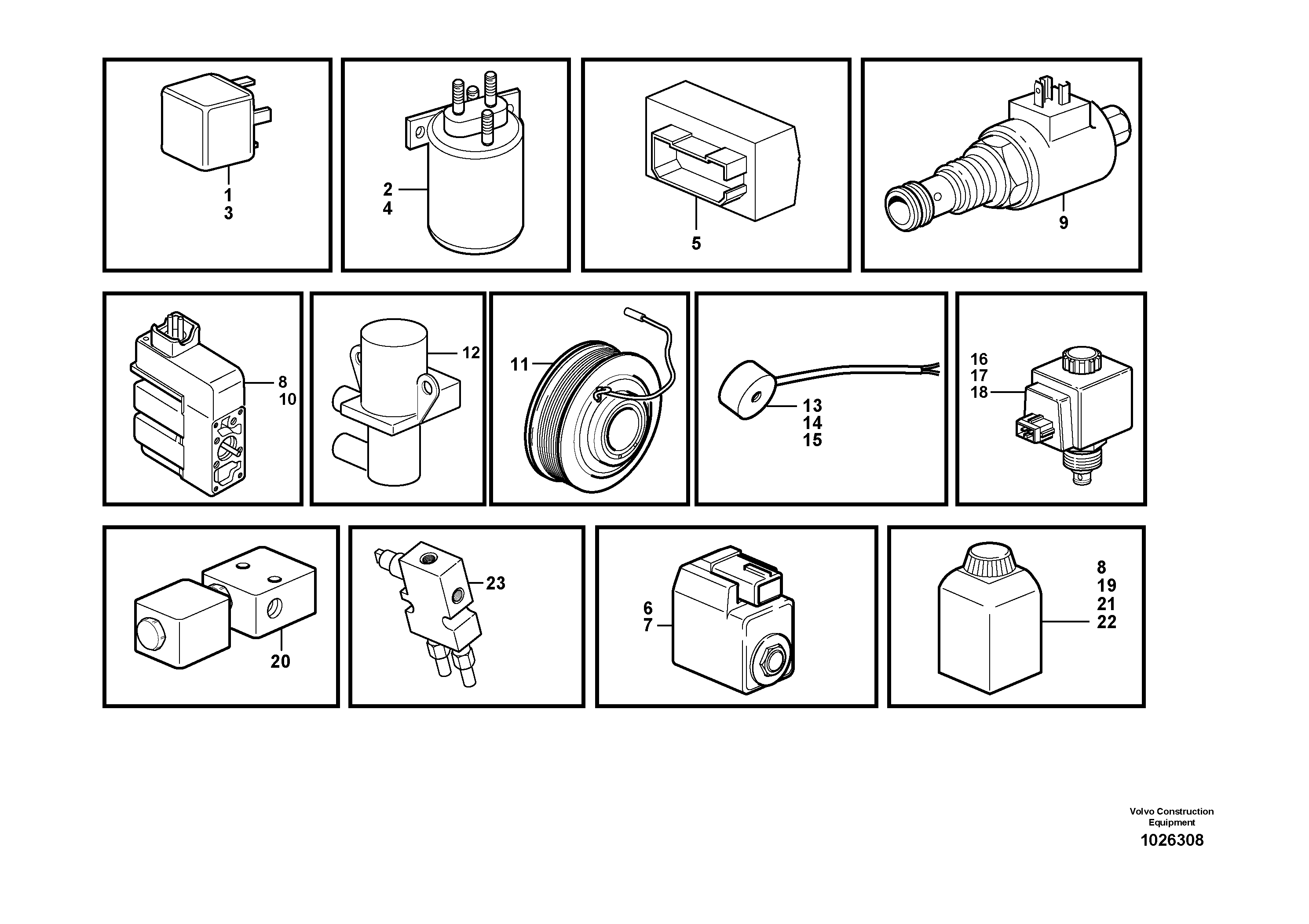 Схема запчастей Volvo L220E - 99253 Relays, sensors and solenoid valves, reference list L220E SER NO 4003 - 5020