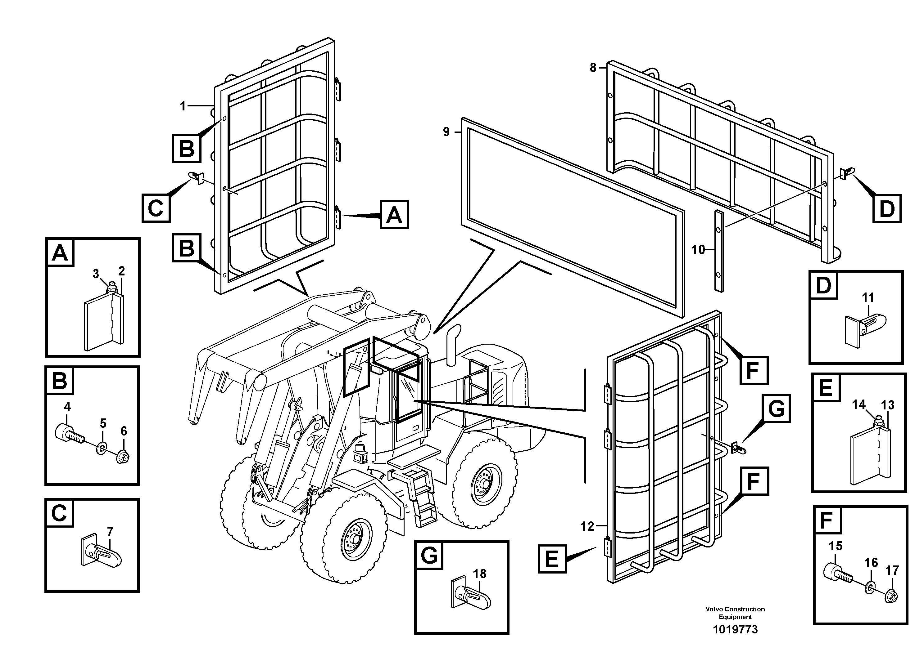 Схема запчастей Volvo L220E - 105679 Window guards, side and rear windows L220E SER NO 2001 - 3999