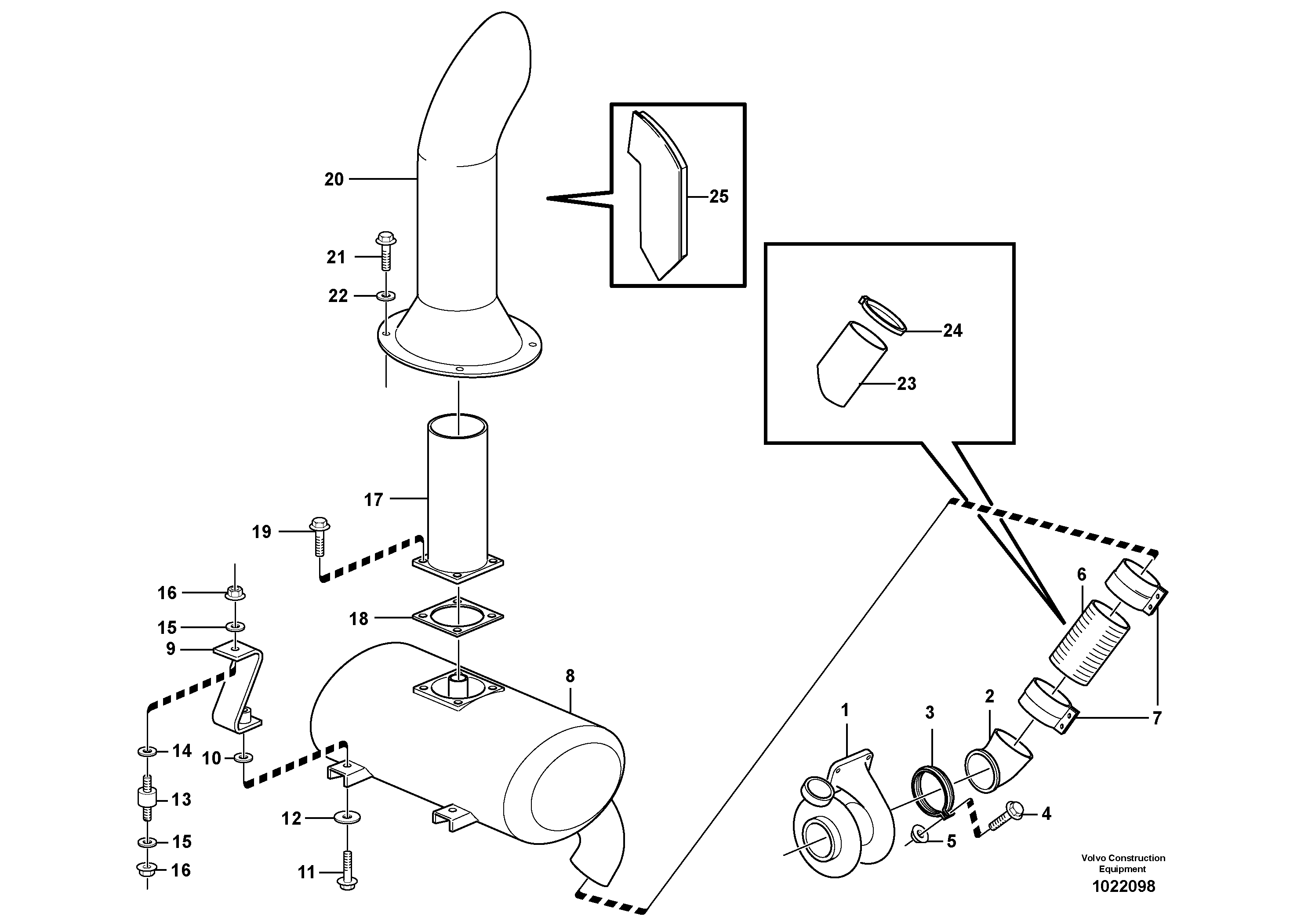 Схема запчастей Volvo L220E - 58393 Exhaust system, silencer L220E SER NO 2001 - 3999