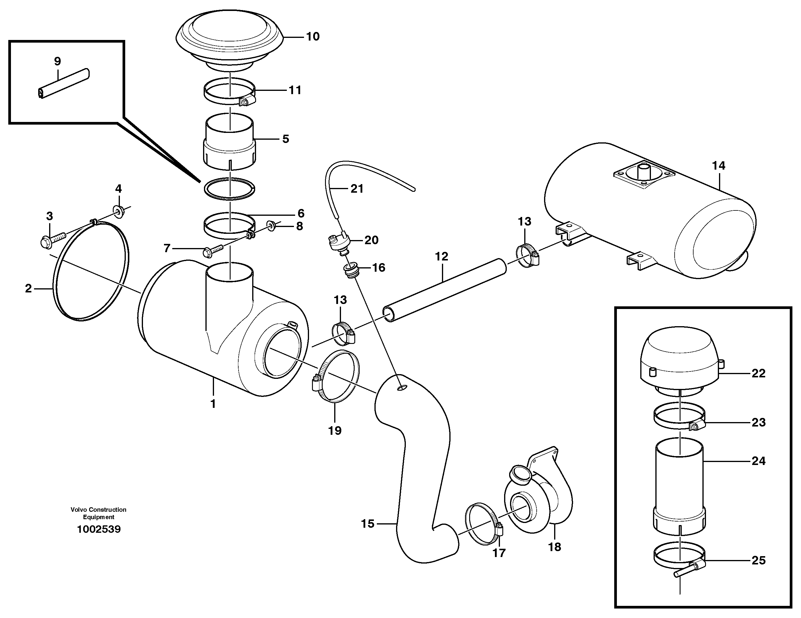 Схема запчастей Volvo L220E - 83404 Air filter with fitting parts L220E SER NO 2001 - 3999
