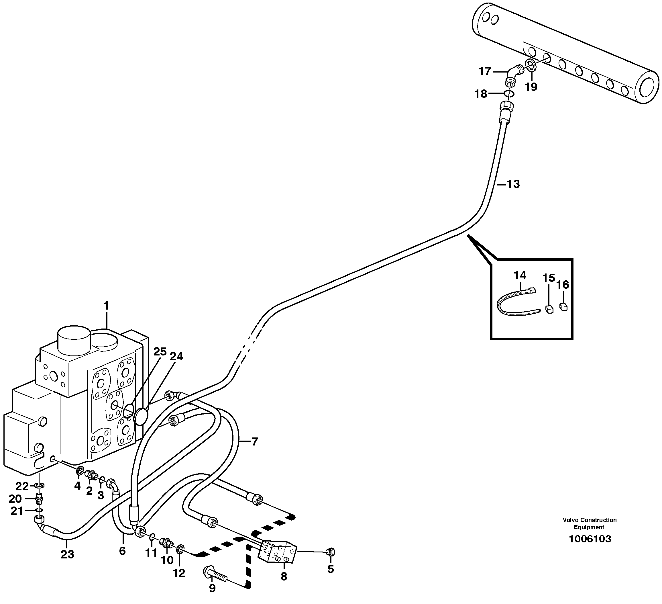 Схема запчастей Volvo L220E - 44095 Draining line - control valve L220E SER NO 2001 - 3999