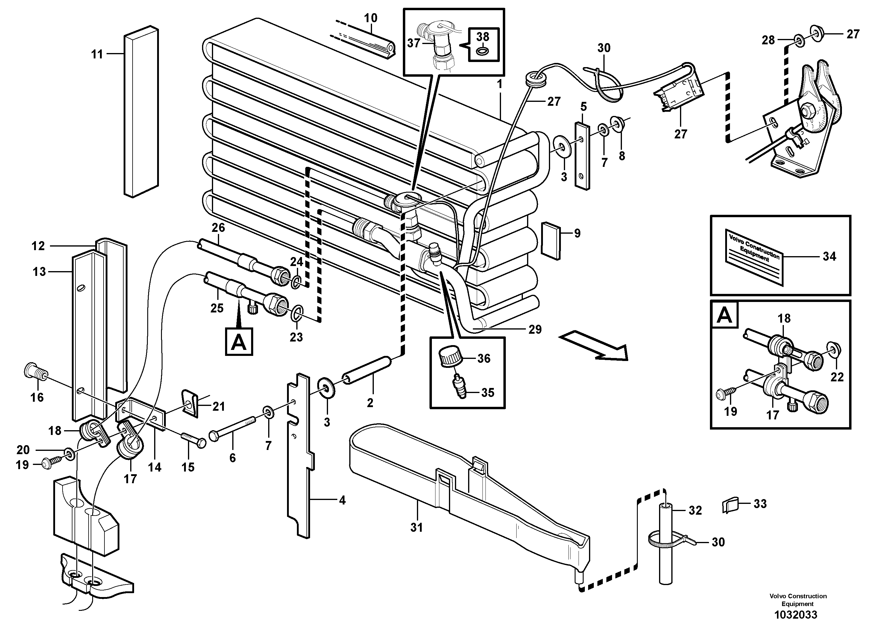 Схема запчастей Volvo L220E - 57059 Evaporator for cooling agent R134a with fitting parts L220E SER NO 4003 - 5020