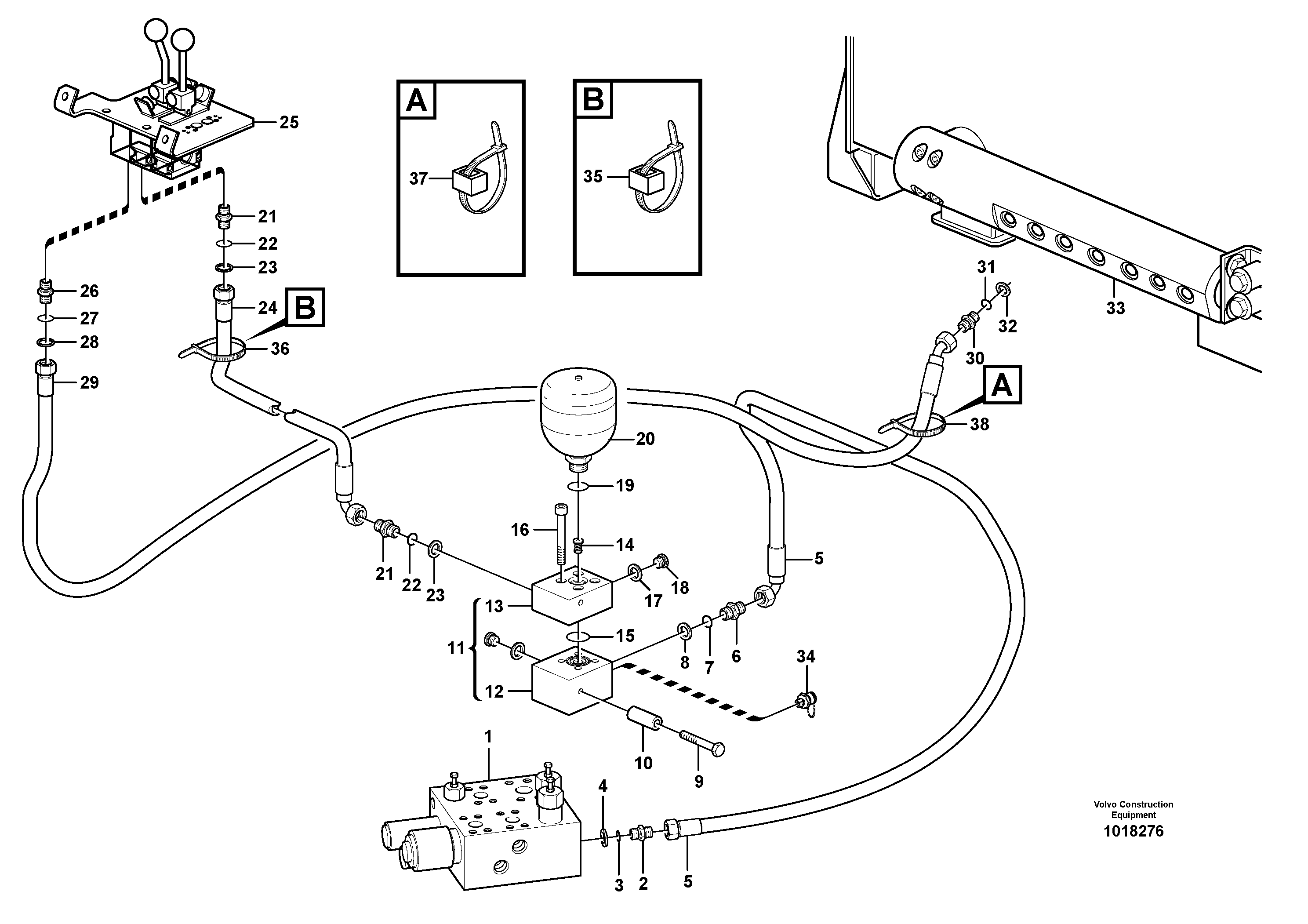 Схема запчастей Volvo L220E - 8155 Servo - hydraulic, feed and return lines L220E SER NO 4003 - 5020