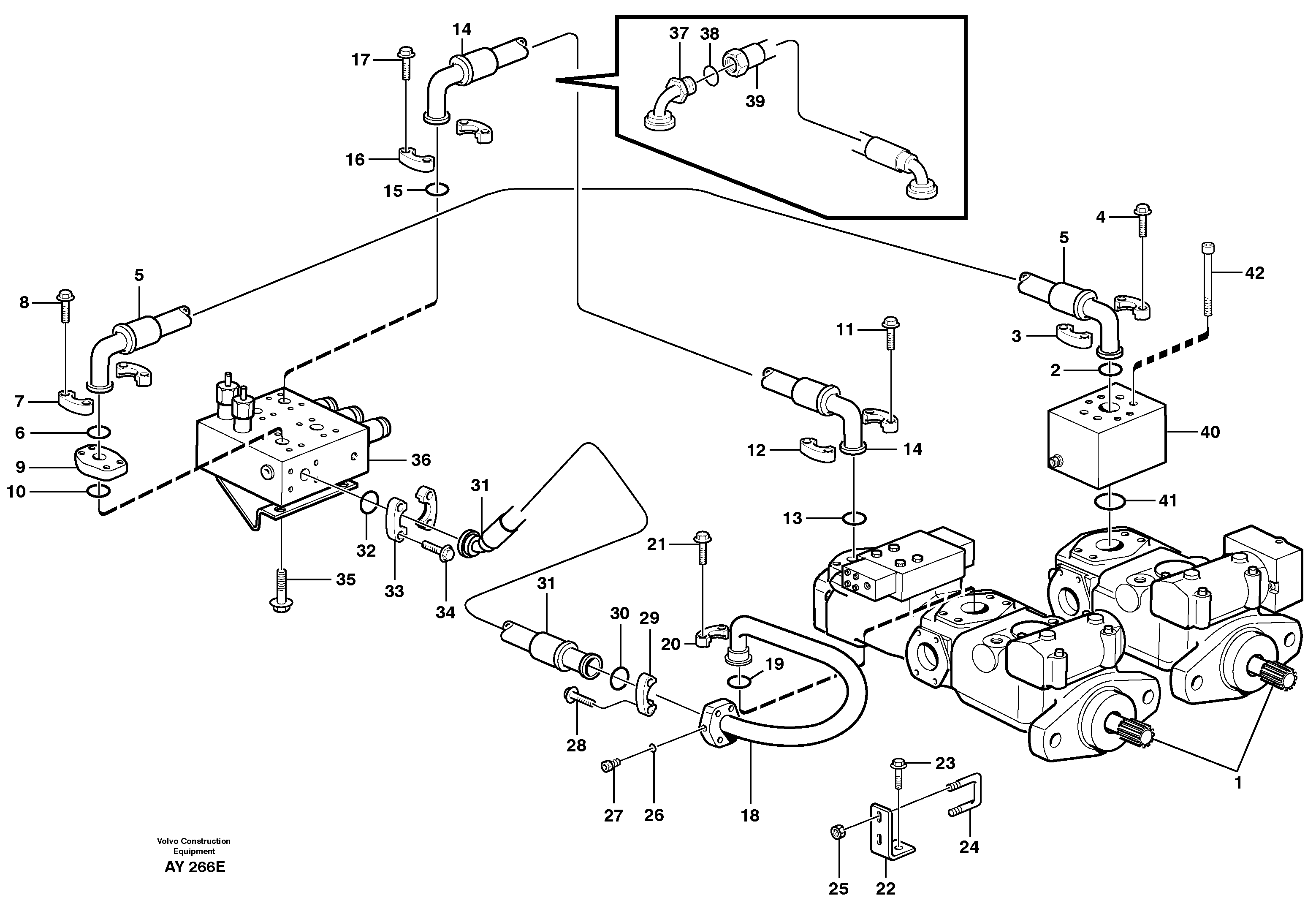 Схема запчастей Volvo L220D - 54717 Hydraulic system, feed line from pumps to valve body L220D SER NO 1001-