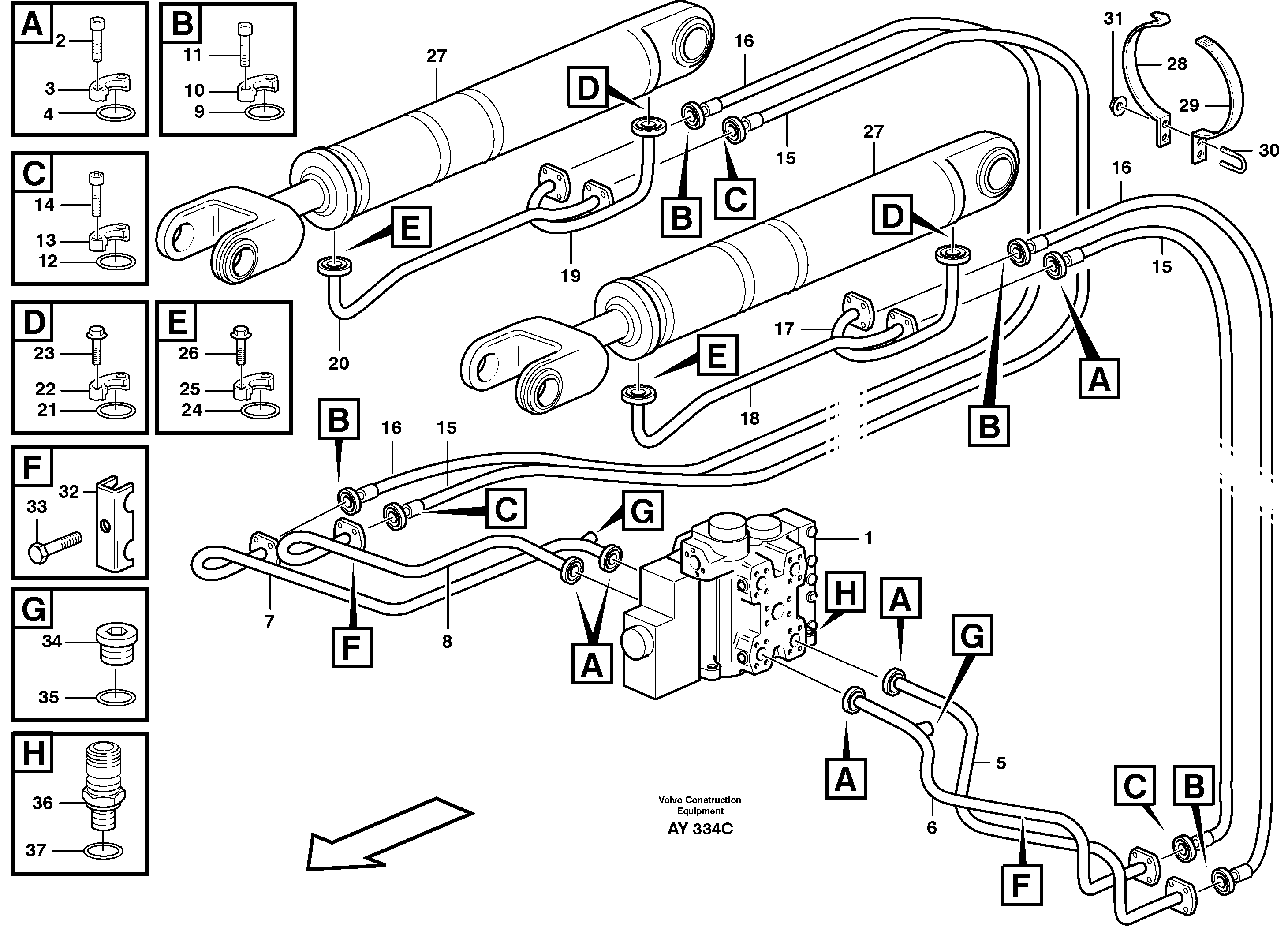 Схема запчастей Volvo L220D - 59019 Hydraulic system, lift function L220D SER NO 1001-