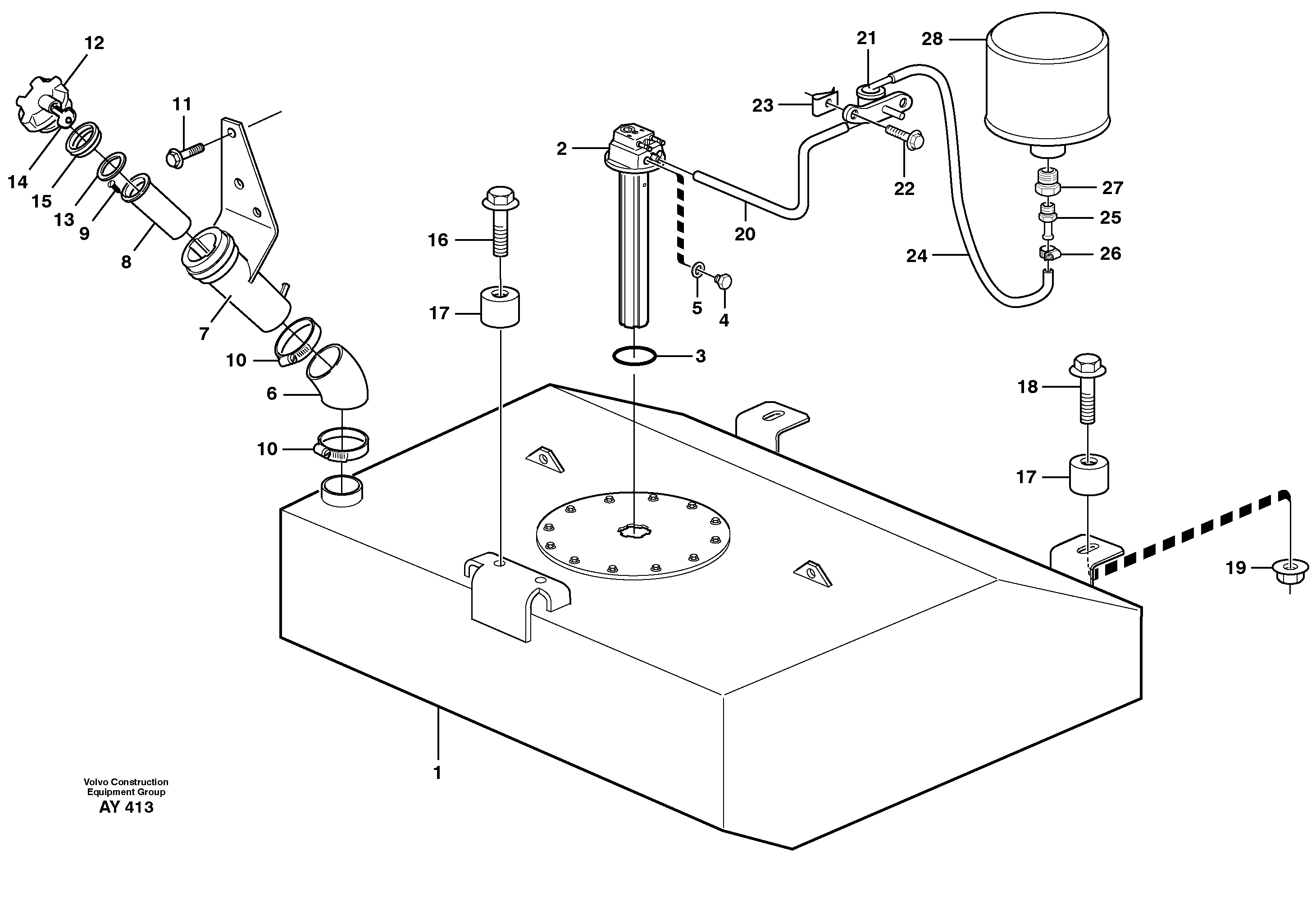 Схема запчастей Volvo L220D - 77864 Fuel tank with fitting parts L220D SER NO 1001-