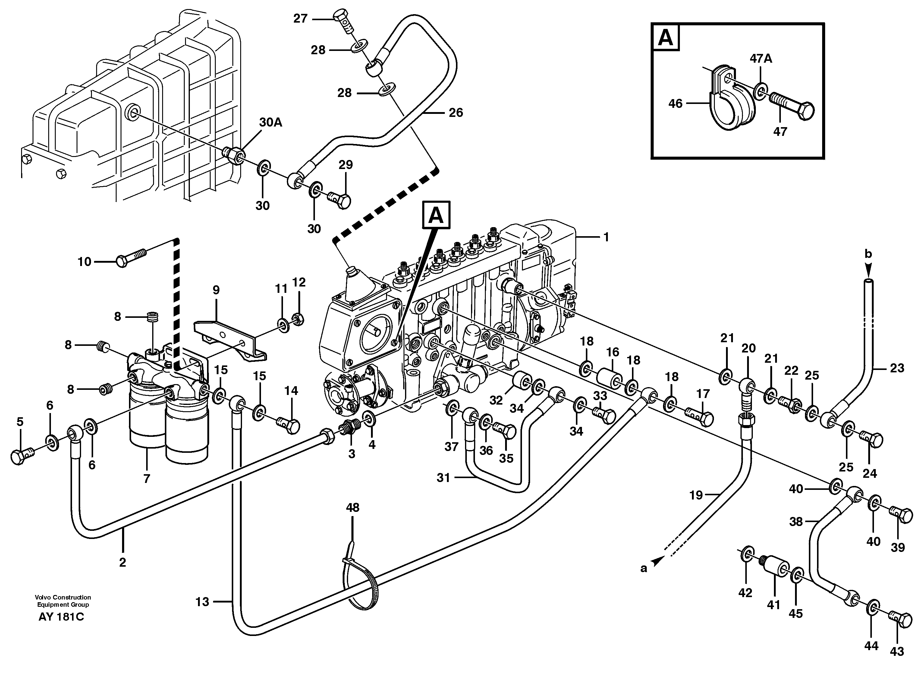 Схема запчастей Volvo L220D - 2 Fuel pipes, injection pump - fuel filter L220D SER NO 1001-