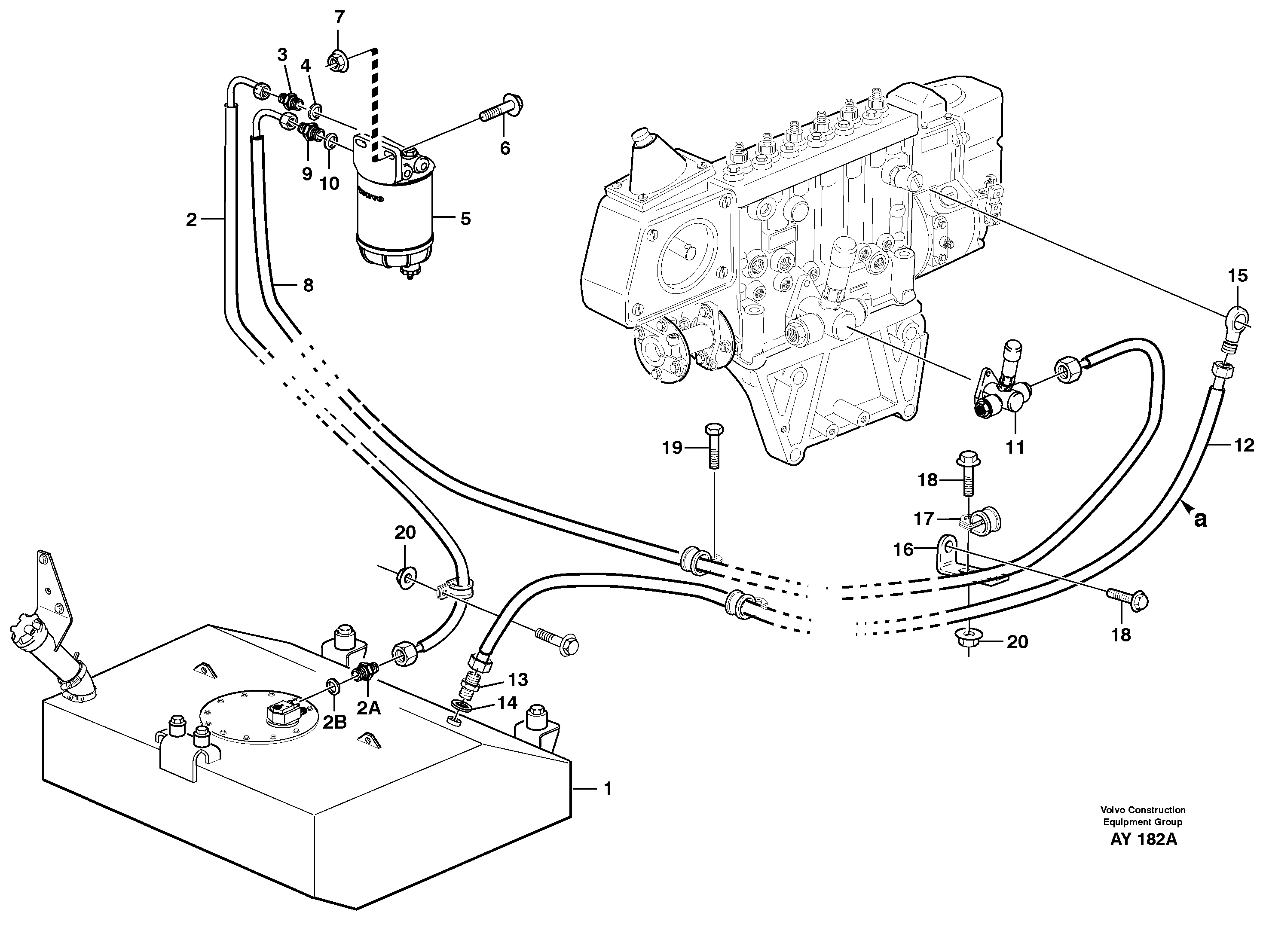Схема запчастей Volvo L220D - 27342 Fuel pipes, fuel tank - injection pump L220D SER NO 1001-