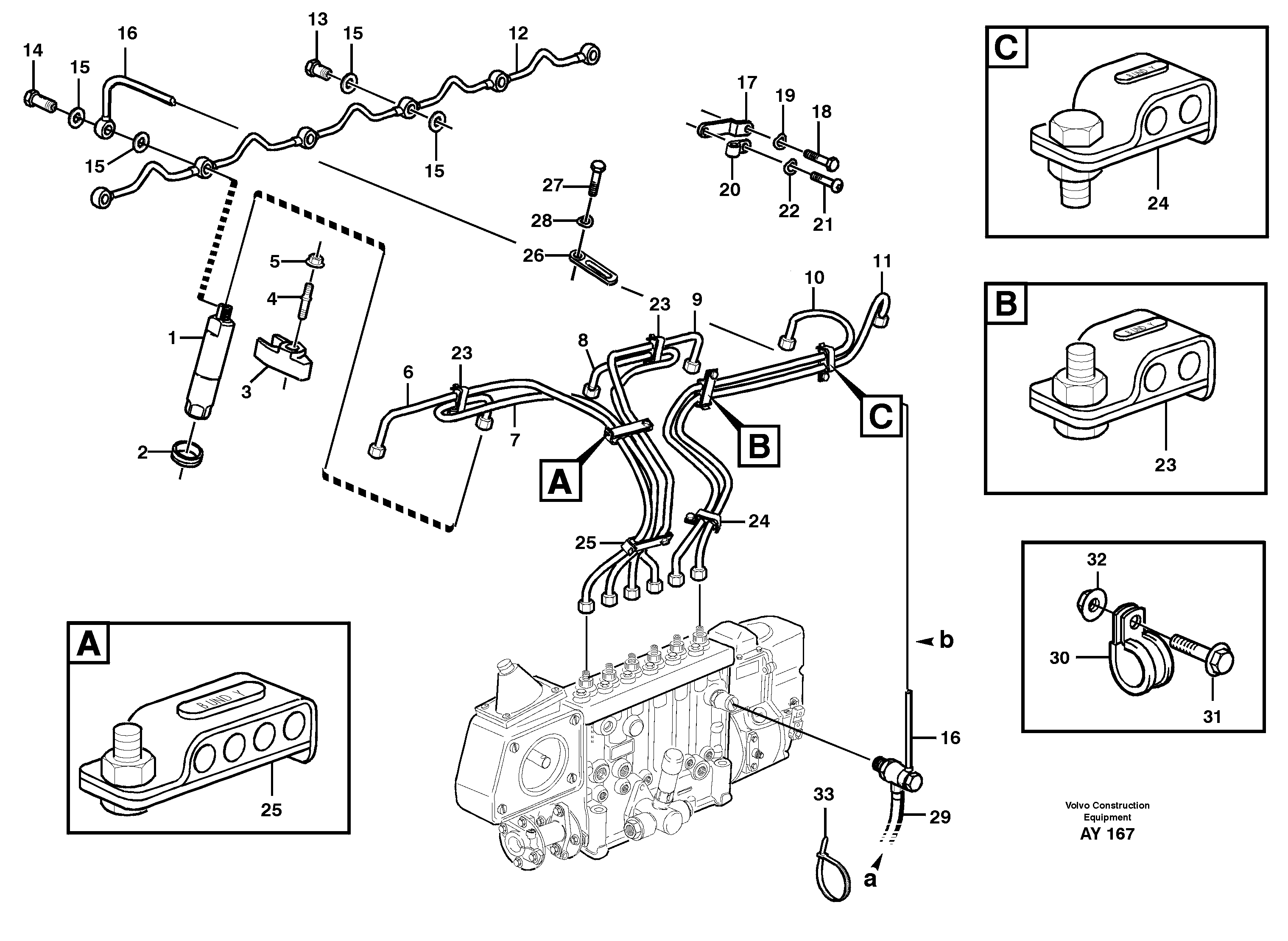 Схема запчастей Volvo L220D - 57570 Fuel lines, injectors L220D SER NO 1001-