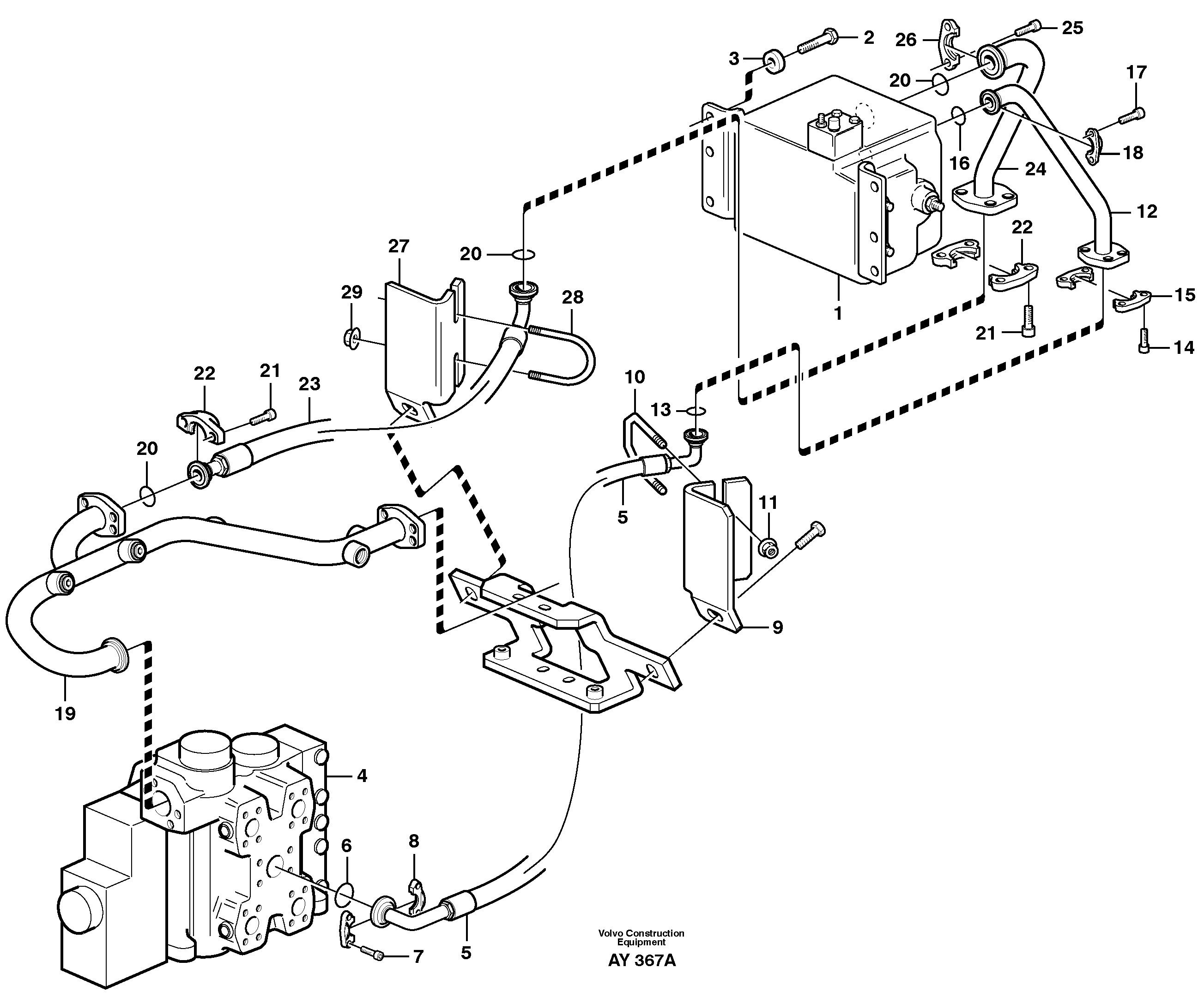 Схема запчастей Volvo L220D - 54719 Hydraulic system, feed and return lines 3rd function L220D SER NO 1001-