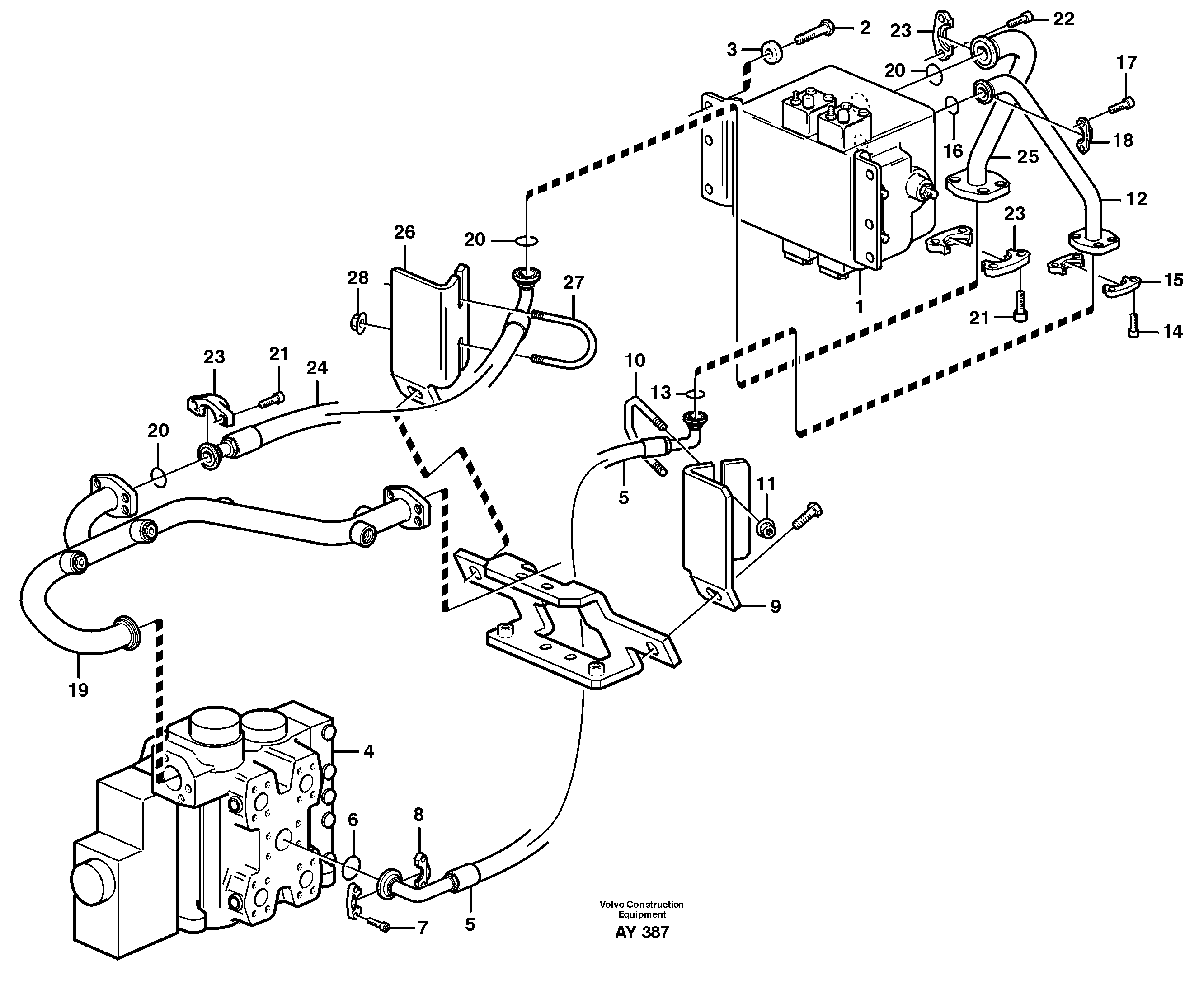 Схема запчастей Volvo L220D - 54722 Hydraulic system, 3rd and 4th function. Feed and return lines L220D SER NO 1001-