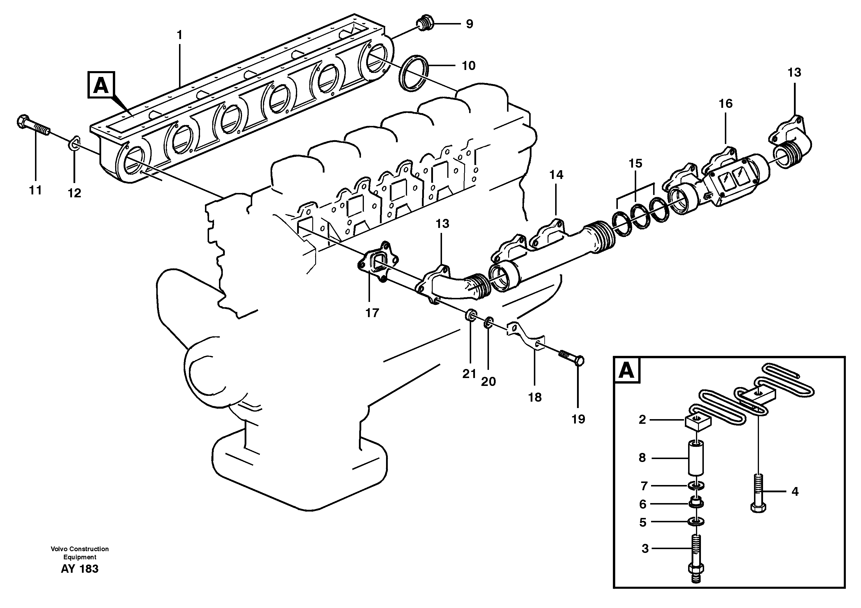 Схема запчастей Volvo L220D - 27347 Inlet manifold and exhaust manifold L220D SER NO 1001-