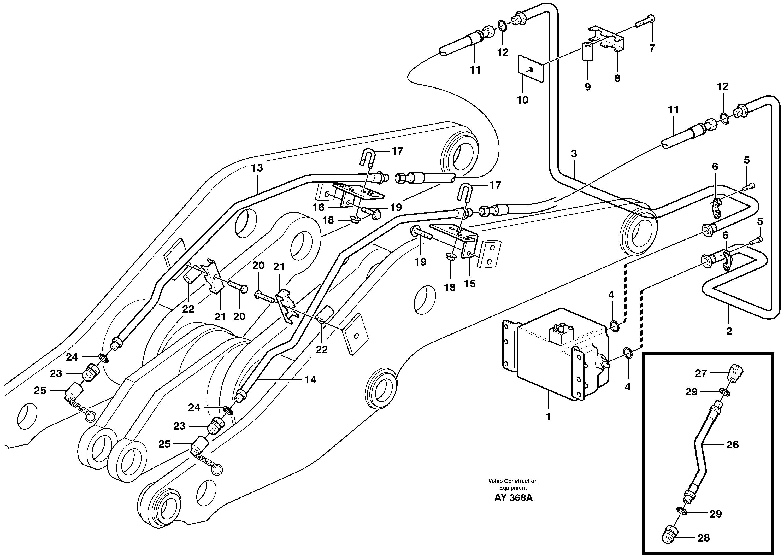 Схема запчастей Volvo L220D - 56086 Pressure lines, 3rd function L220D SER NO 1001-