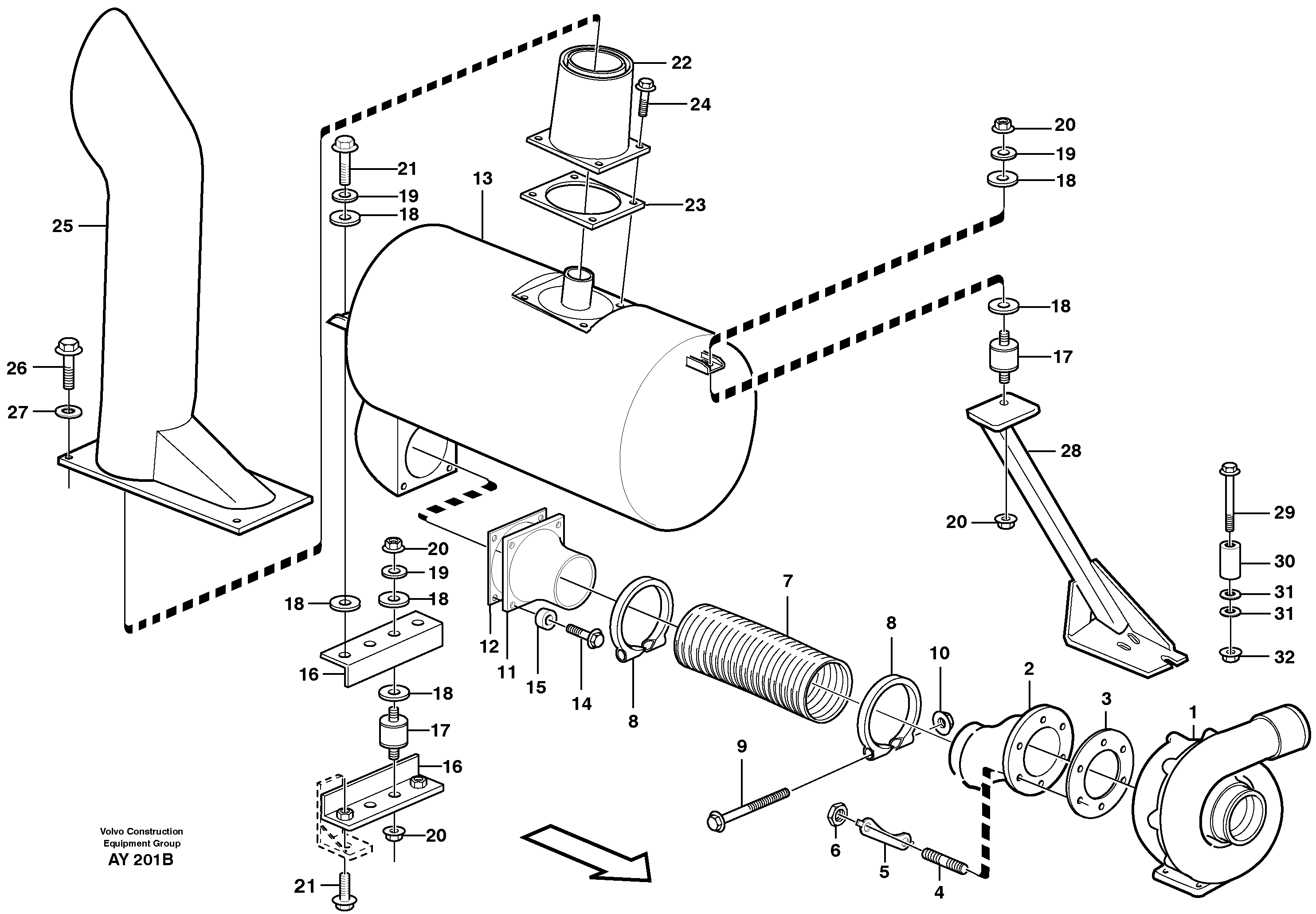 Схема запчастей Volvo L220D - 32780 Exhaust system, silencer L220D SER NO 1001-