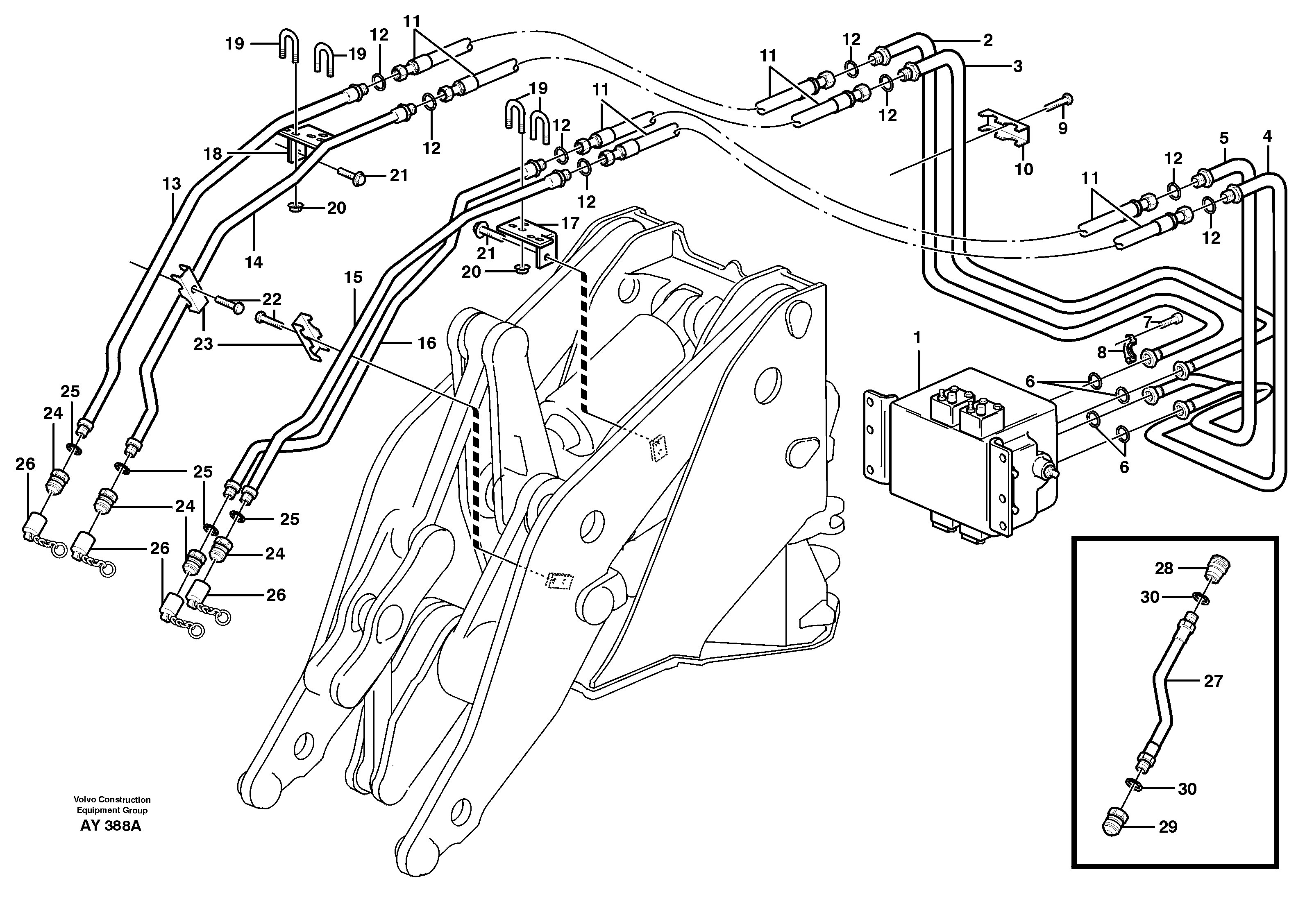 Схема запчастей Volvo L220D - 56087 Pressure lines, 3rd and 4th function L220D SER NO 1001-