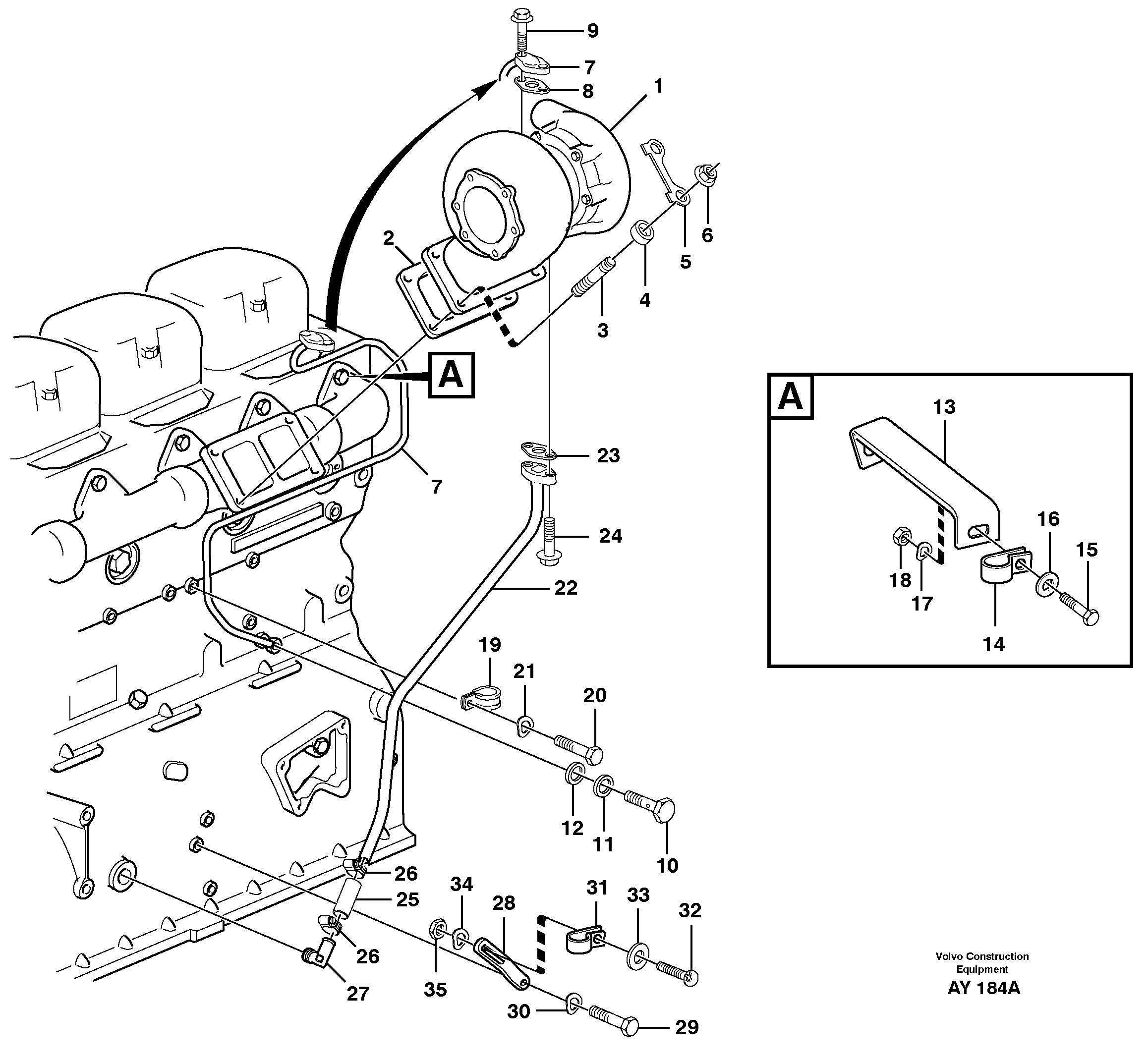 Схема запчастей Volvo L220D - 75757 Турбокомпрессор (турбина) с установочными деталями L220D SER NO 1001-