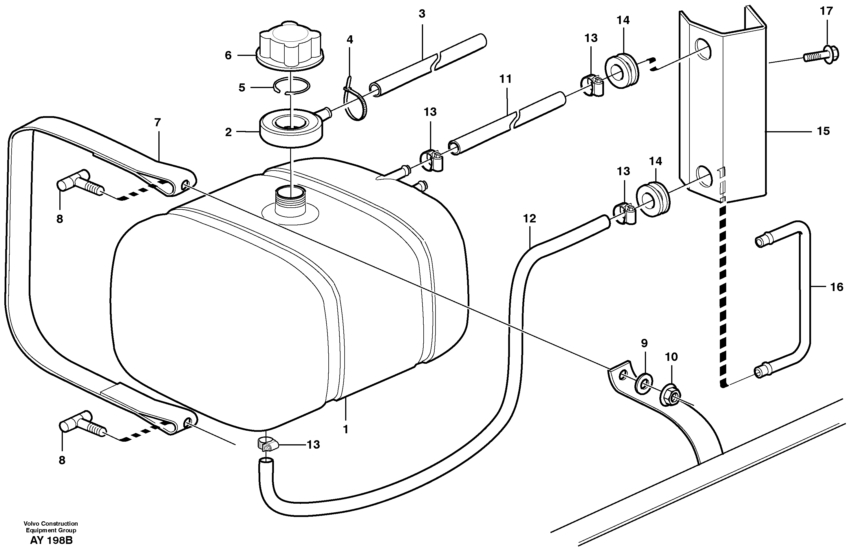 Схема запчастей Volvo L220D - 85452 Expansion tank with fitting parts L220D SER NO 1001-