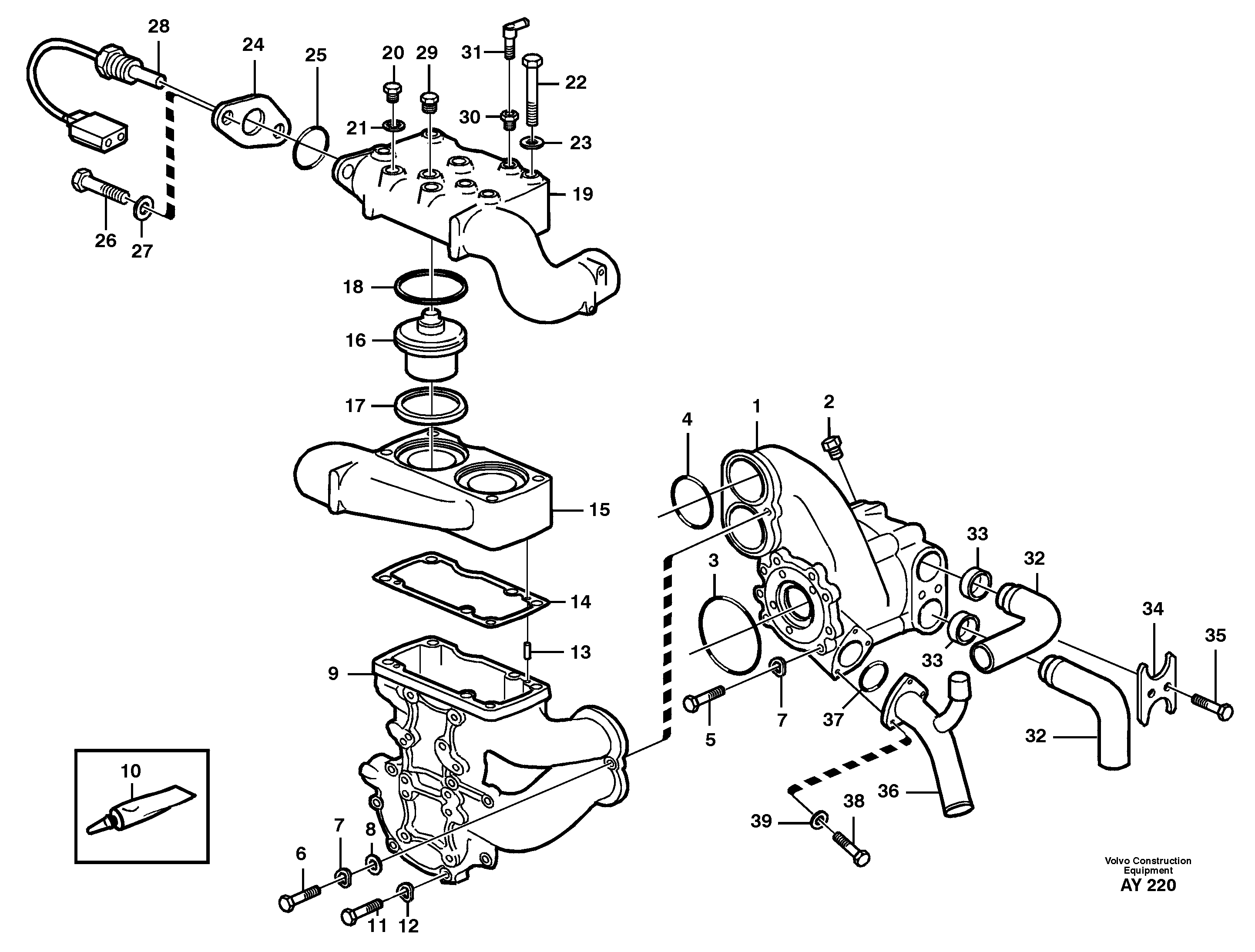 Схема запчастей Volvo L220D - 27835 Water pump with fitting parts L220D SER NO 1001-