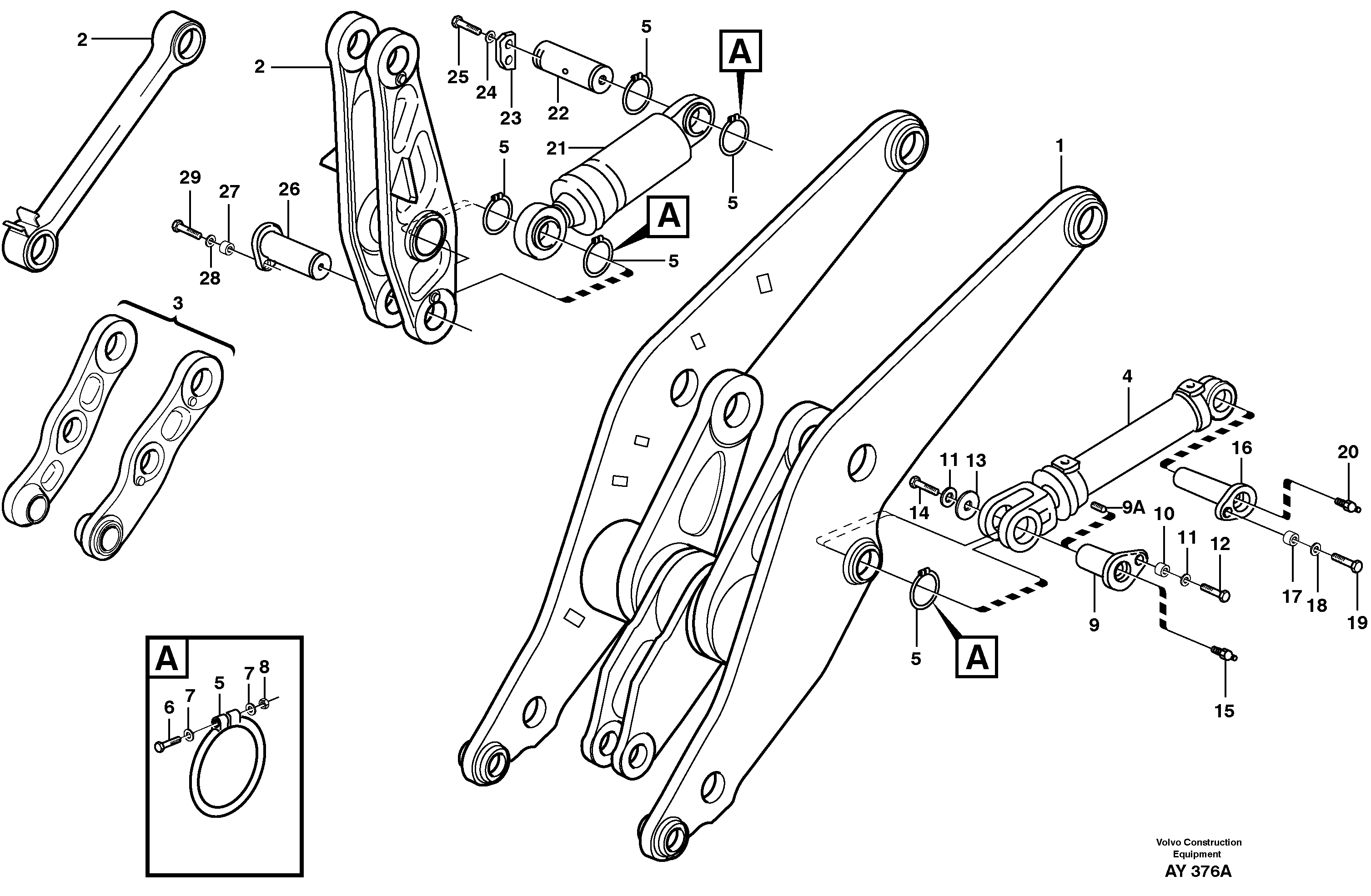 Схема запчастей Volvo L220D - 58806 Гидроцилиндр подъемный и толкающий с запасными частями L220D SER NO 1001-
