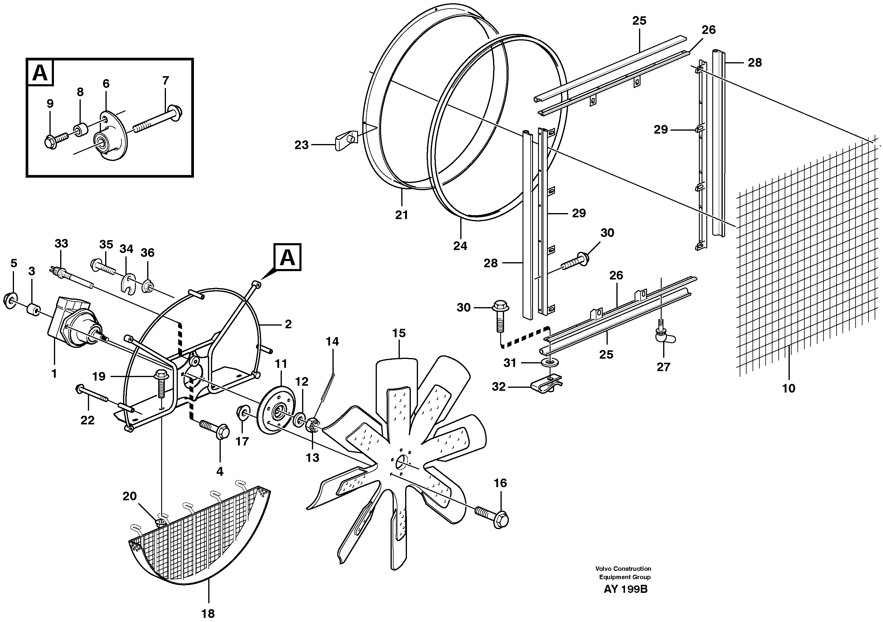 Схема запчастей Volvo L220D - 58939 Вентилятор и кожух L220D SER NO 1001-