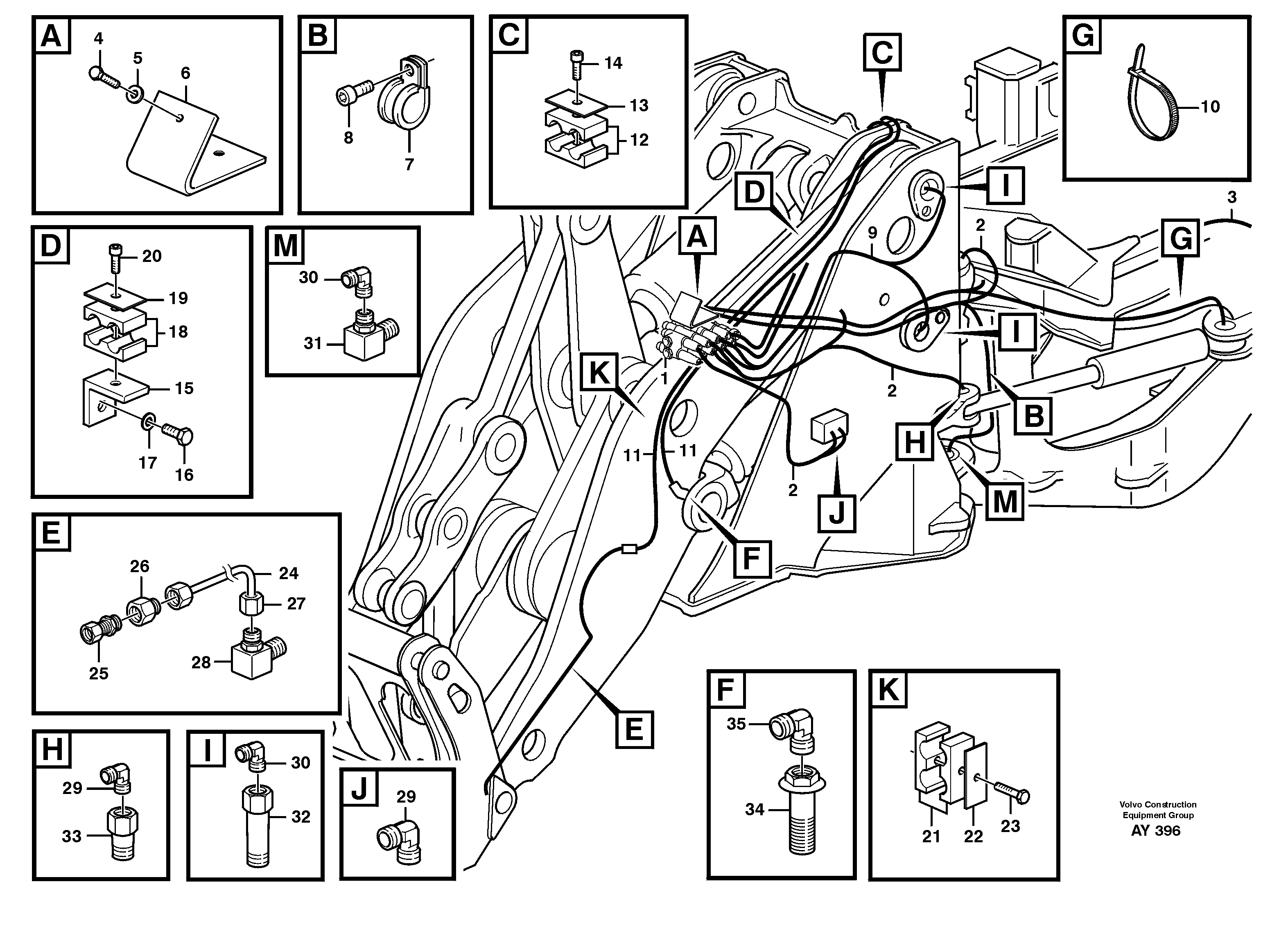 Схема запчастей Volvo L220D - 70126 Central lubrication, B1 L220D SER NO 1001-
