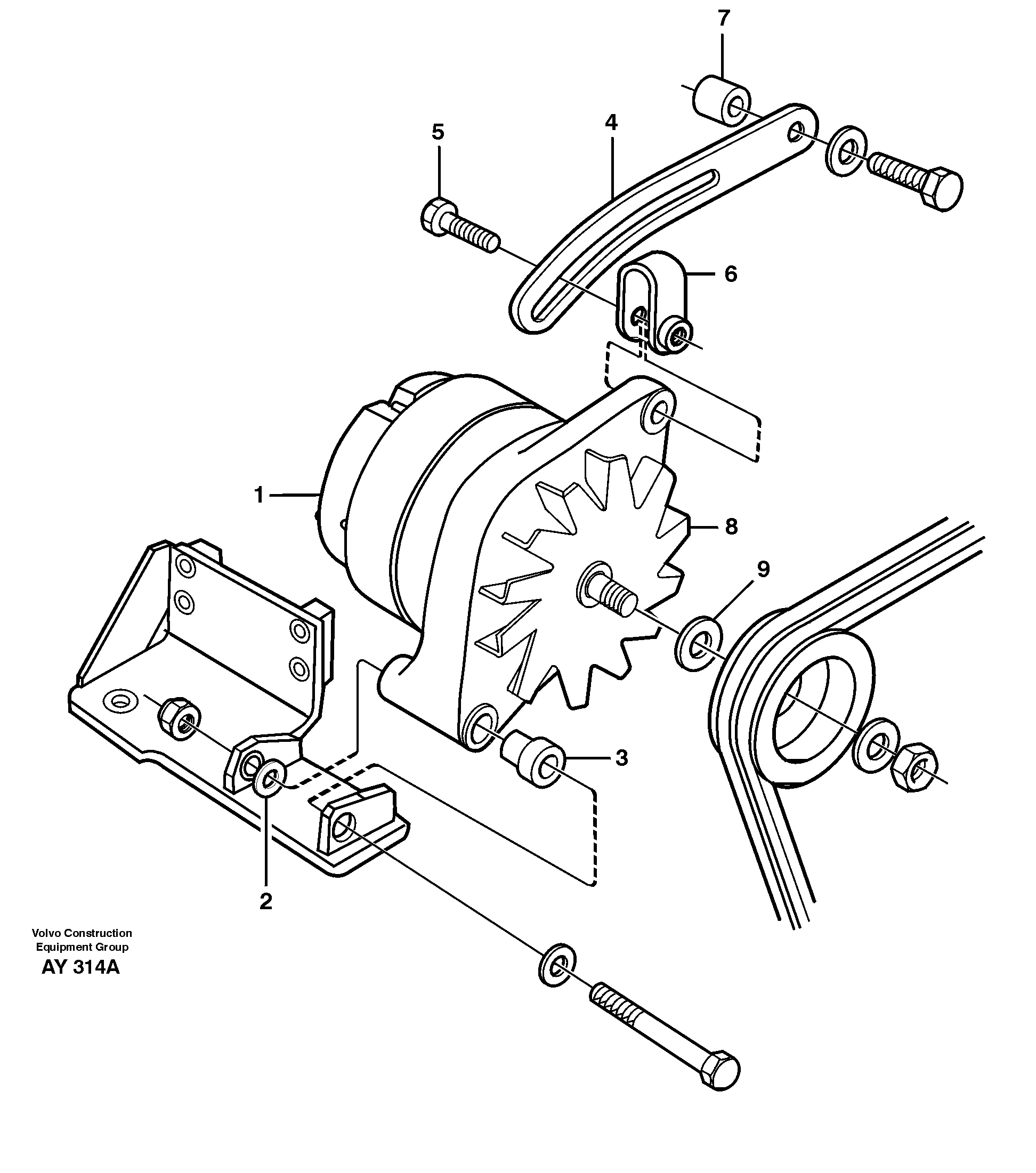 Схема запчастей Volvo L220D - 34674 Alternator 80a with fitting parts L220D SER NO 1001-