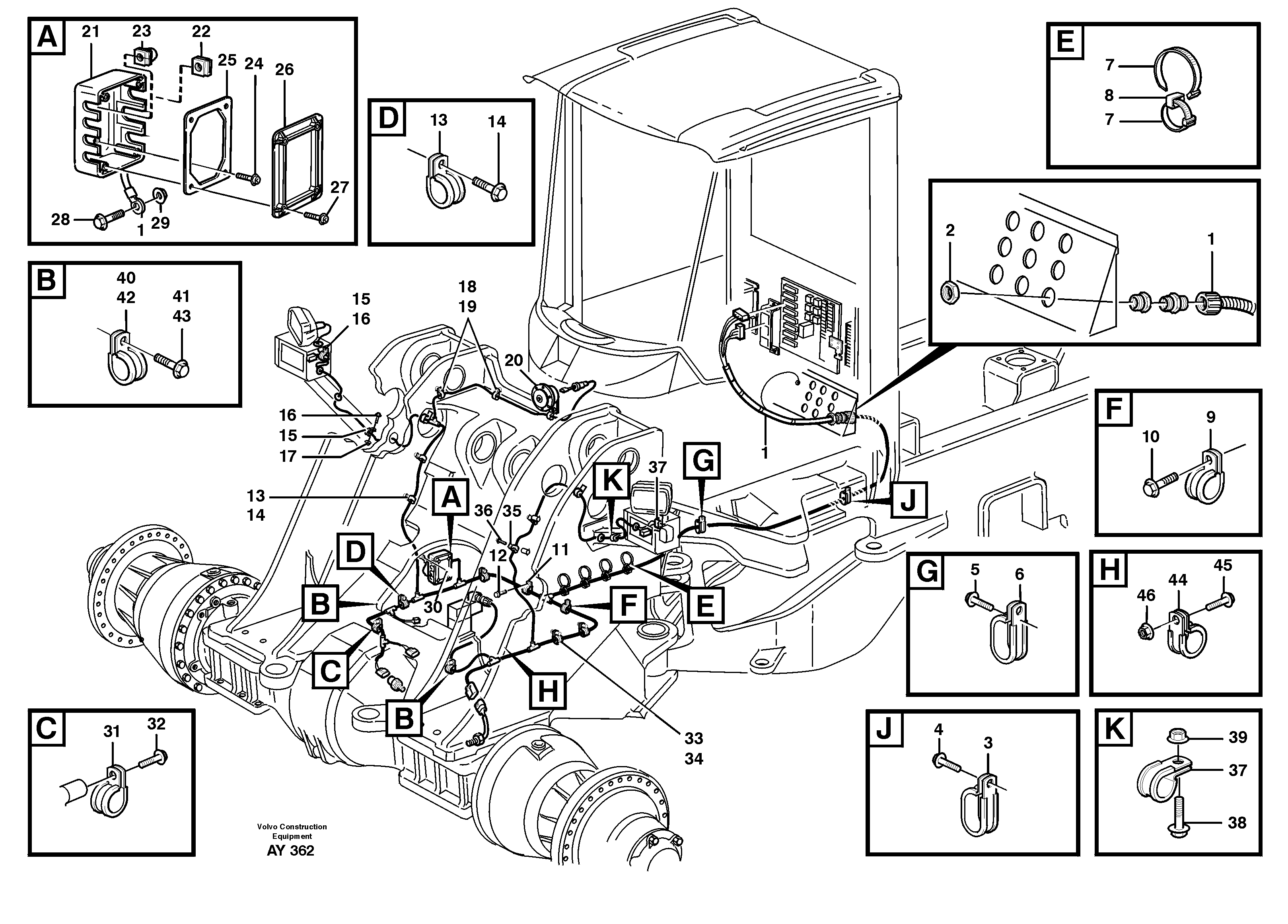 Схема запчастей Volvo L220D - 91303 Front cable harness with assembly parts L220D SER NO 1001-