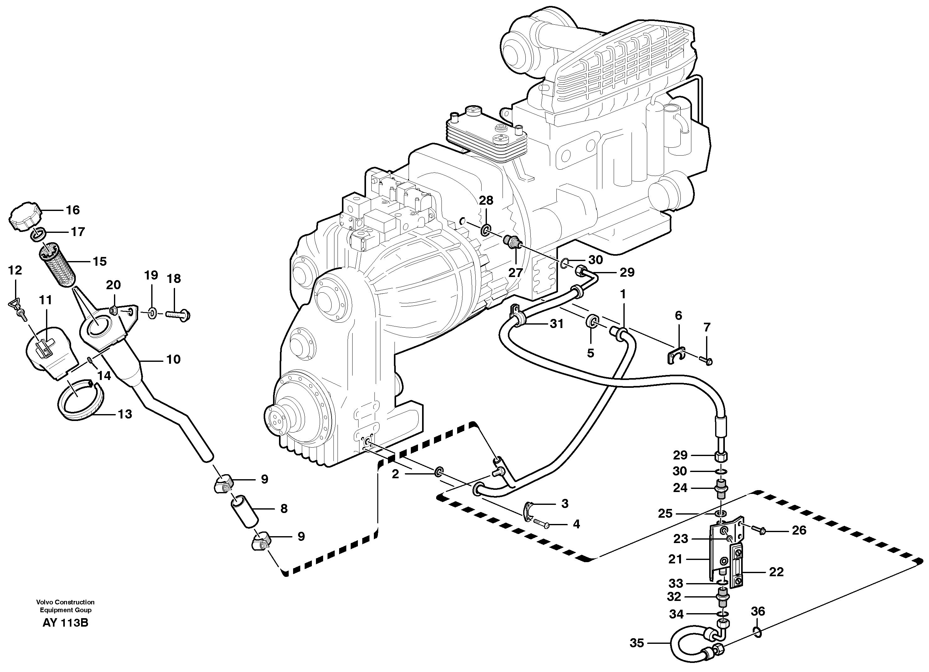 Схема запчастей Volvo L220D - 83920 Oil filler, level inspection glass and drainage L220D SER NO 1001-
