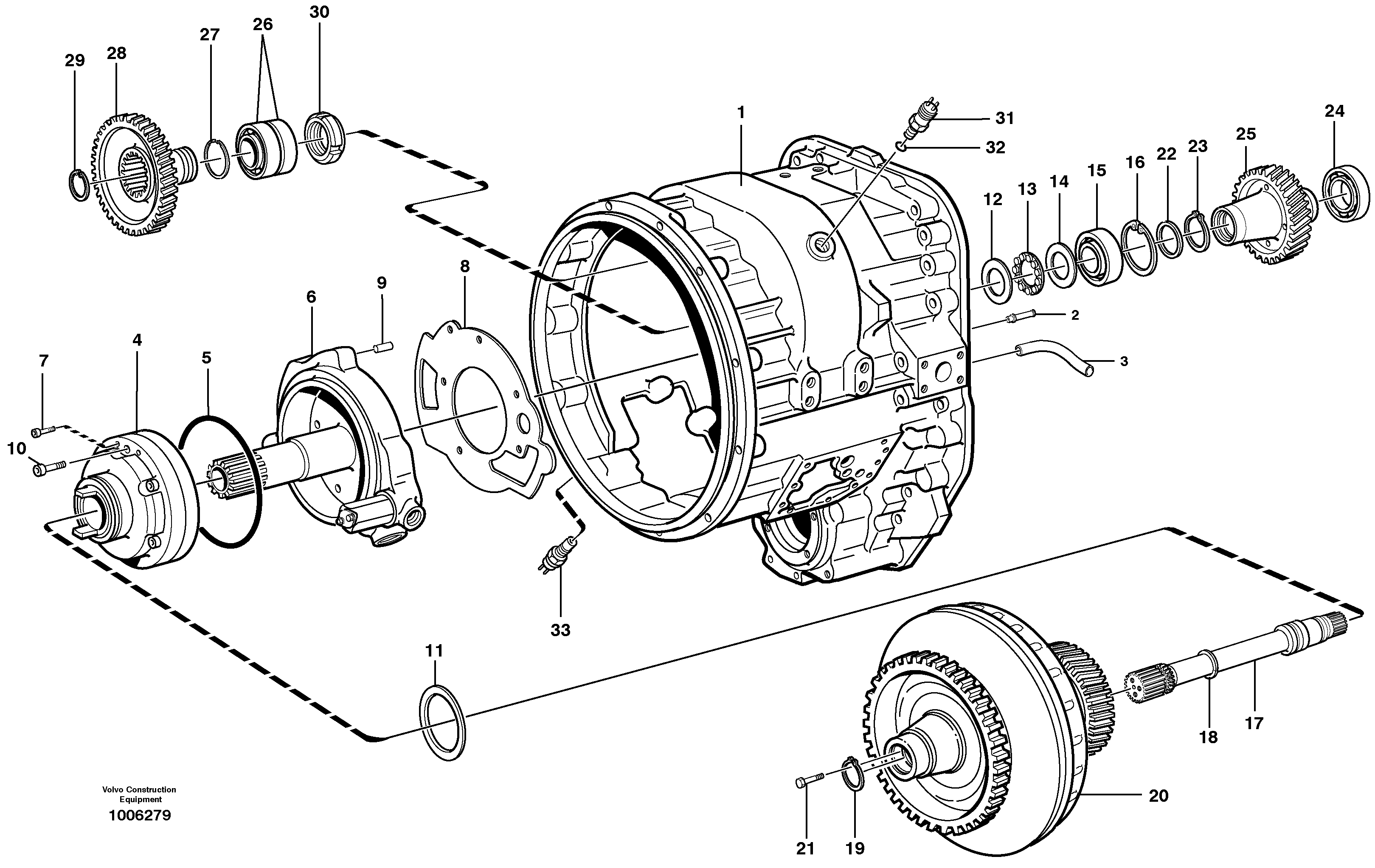 Схема запчастей Volvo L220D - 66301 Converter housing, gears and shafts L220D SER NO 1001-