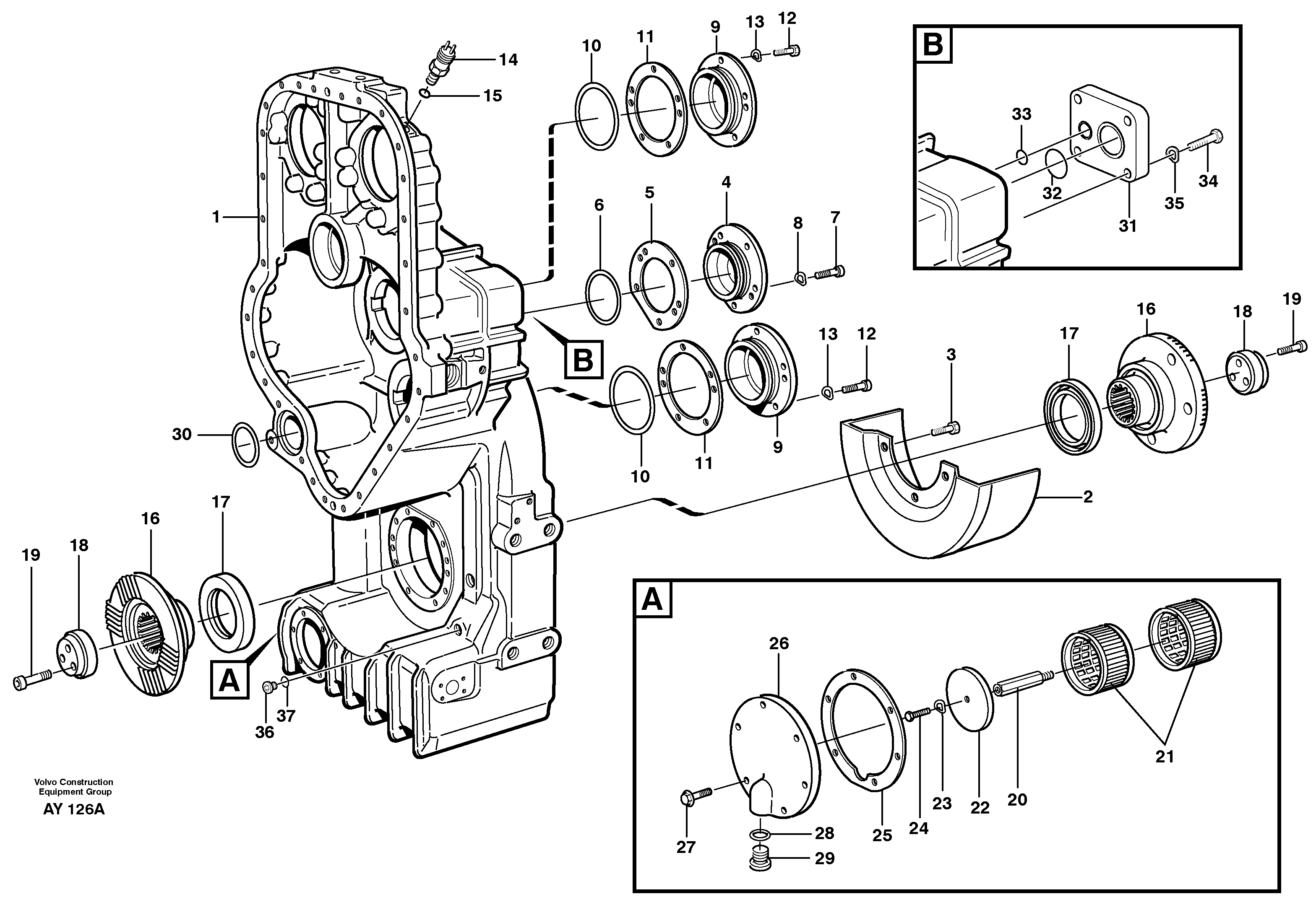 Схема запчастей Volvo L220D - 24197 Transfer case, housing and covers L220D SER NO 1001-