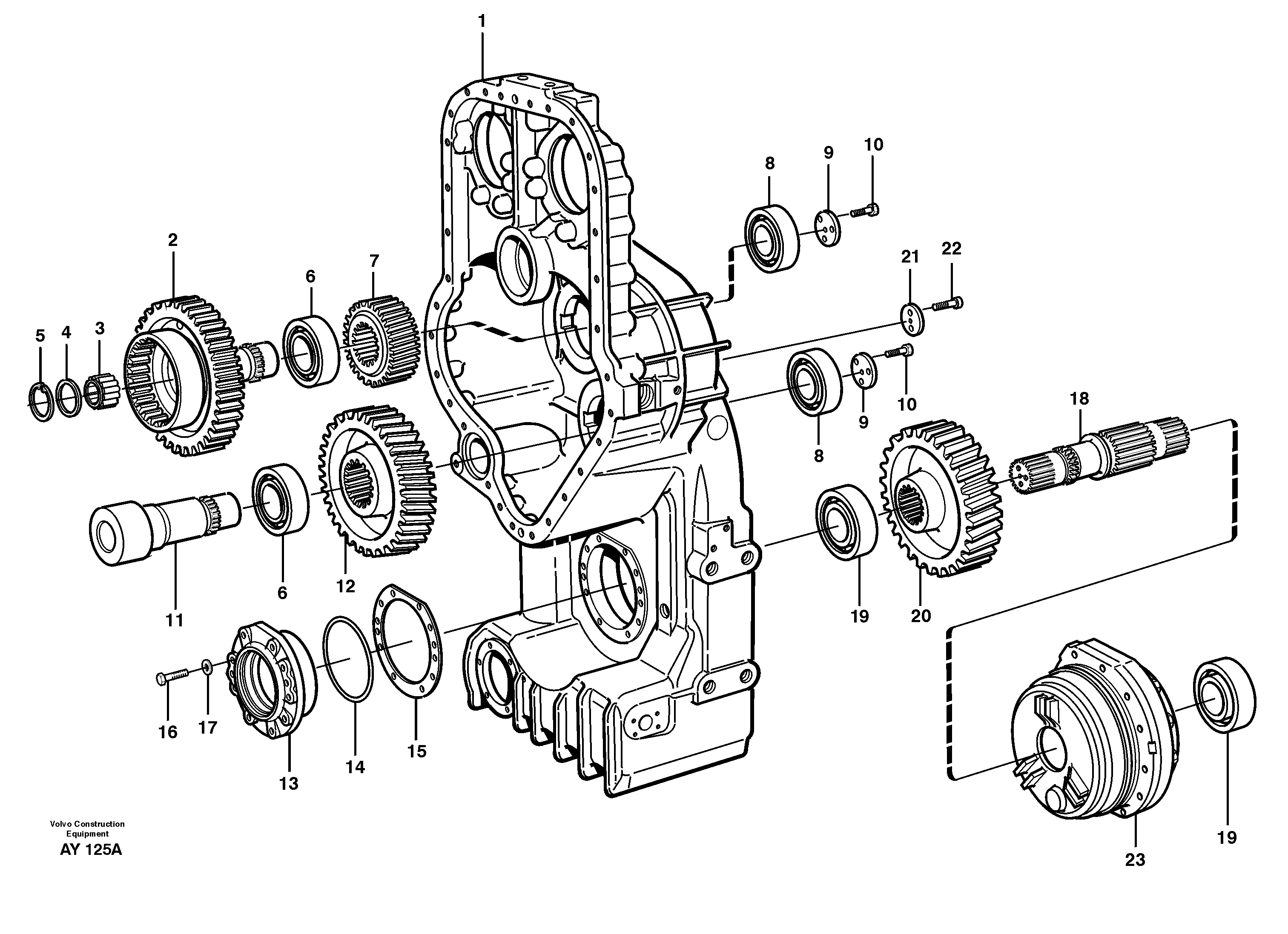 Схема запчастей Volvo L220D - 56181 Transfer case, gears and shafts L220D SER NO 1001-