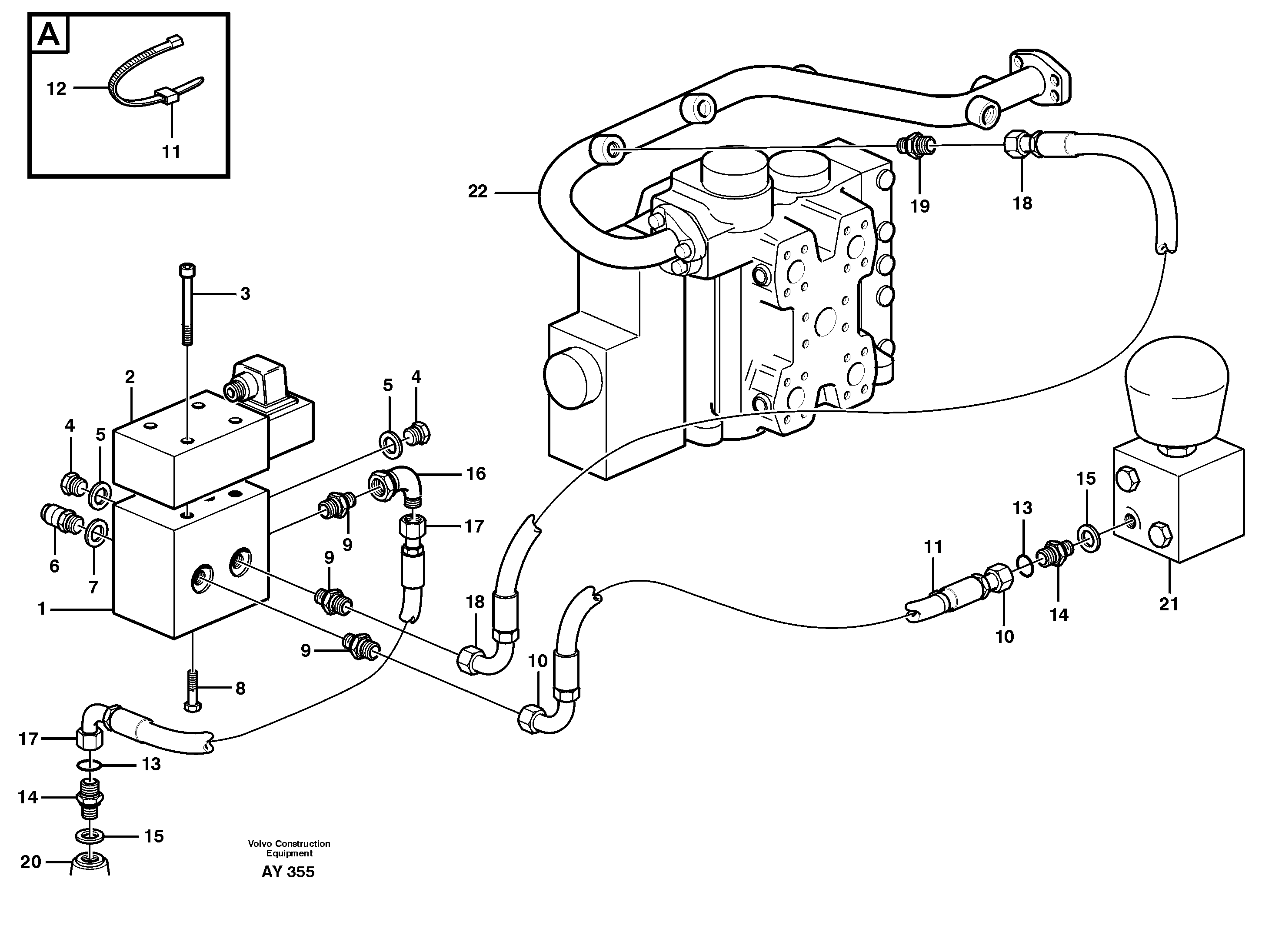 Схема запчастей Volvo L220D - 47732 Differential lock, hydraulic line L220D SER NO 1001-