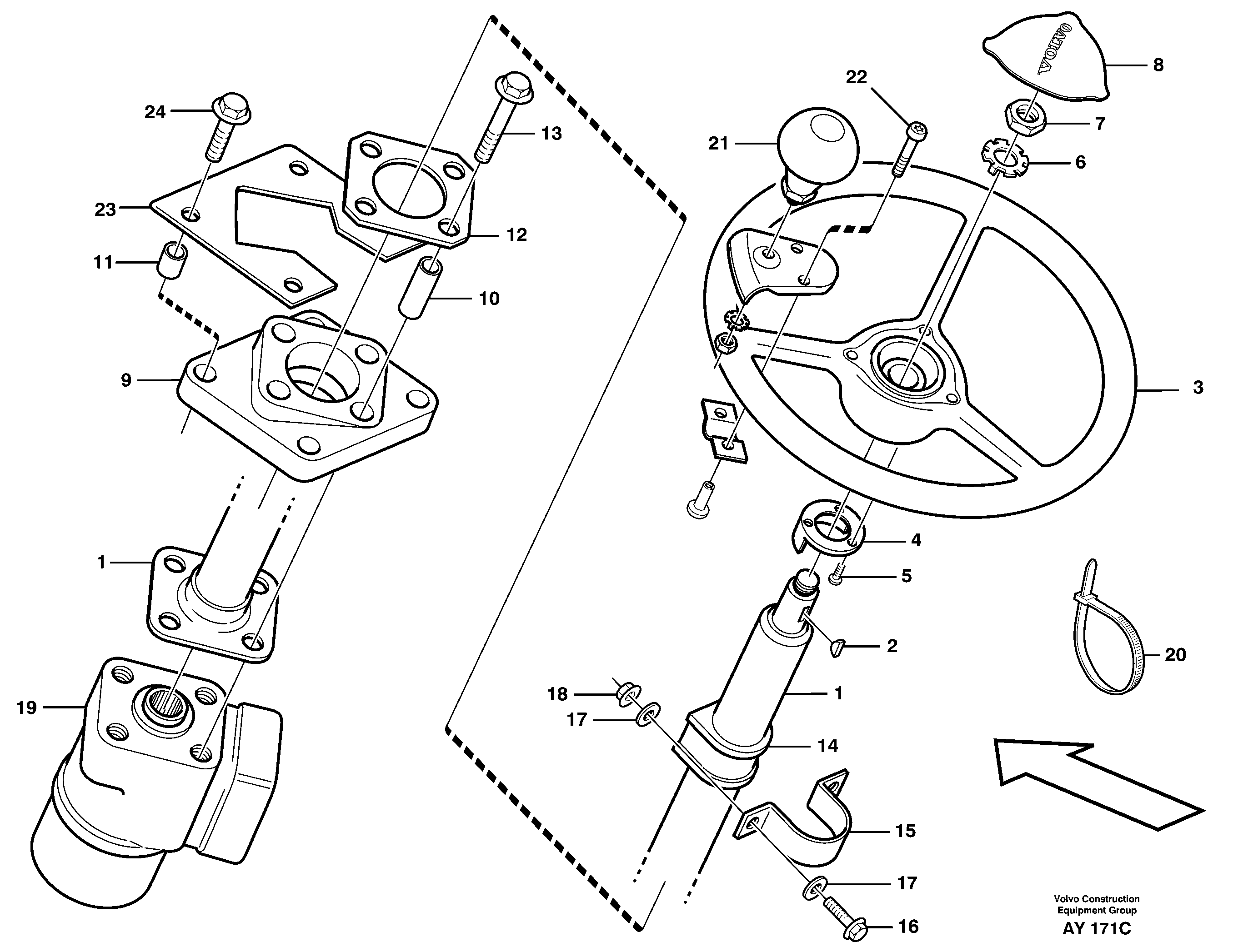 Схема запчастей Volvo L220D - 82186 Steering column with fitting parts L220D SER NO 1001-