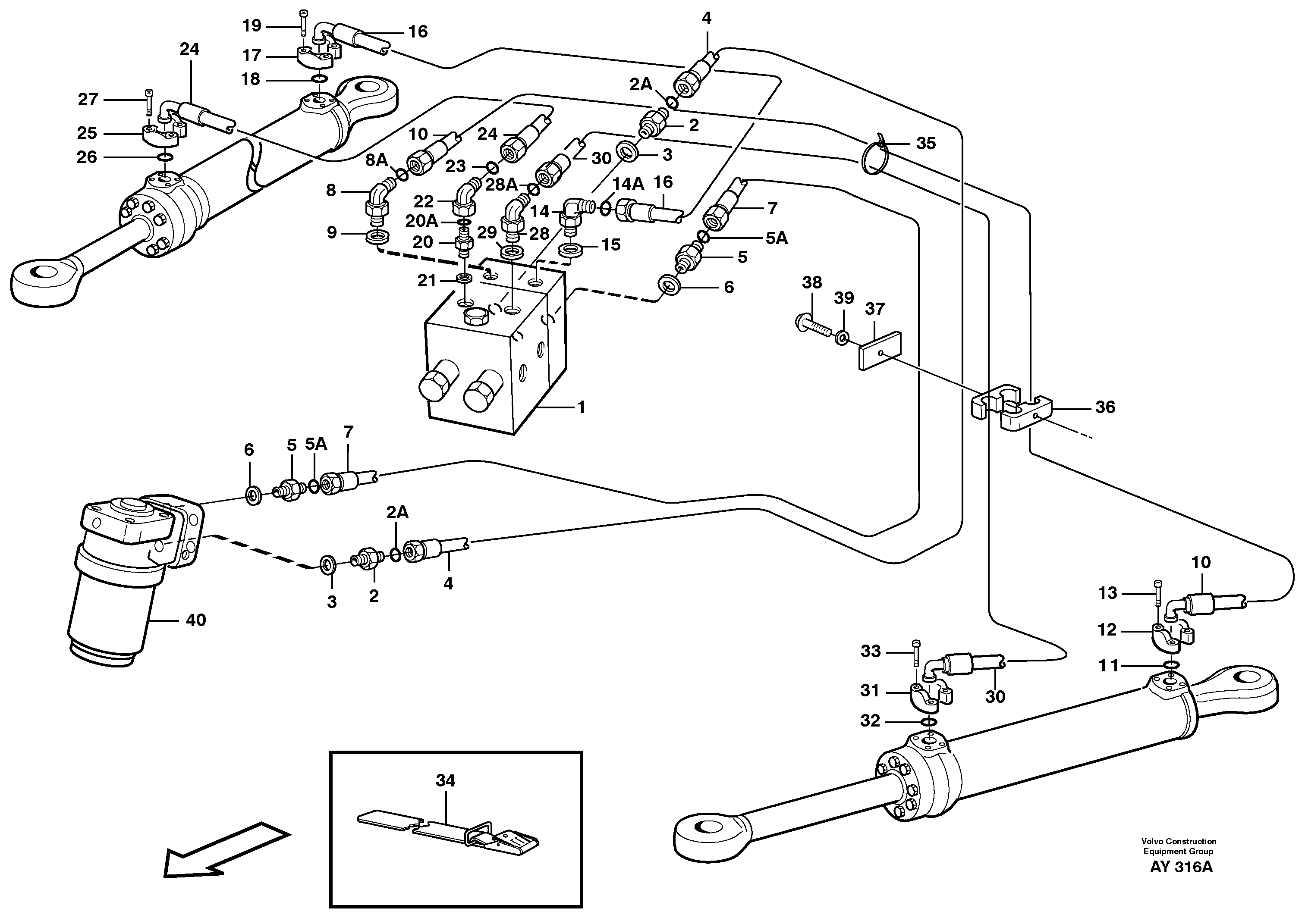 Схема запчастей Volvo L220D - 21379 Steering system: hoses, shift valve - steering cylinder L220D SER NO 1001-