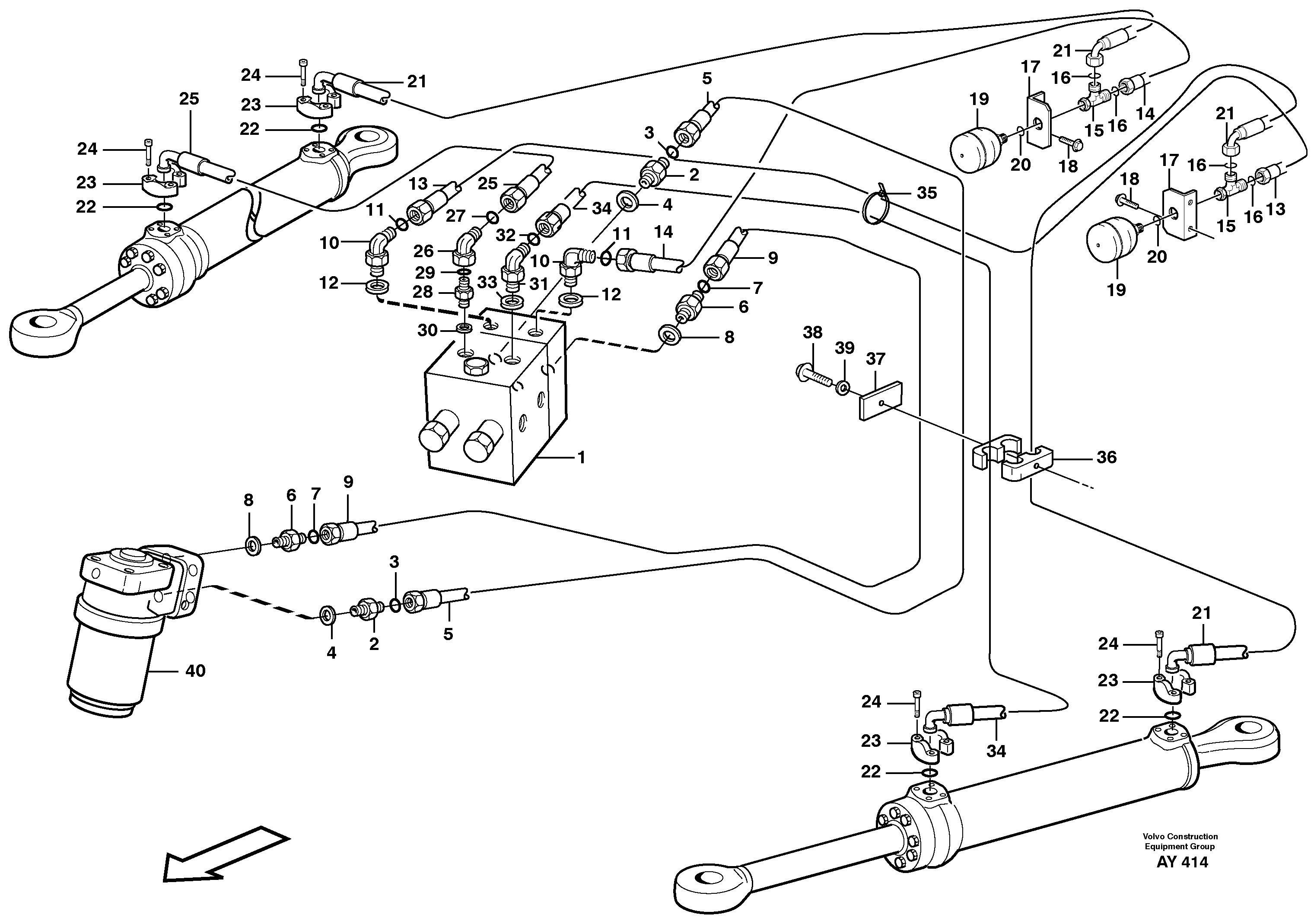 Схема запчастей Volvo L220D - 21380 Steering system: hoses, shift valve - steering cylinder L220D SER NO 1001-