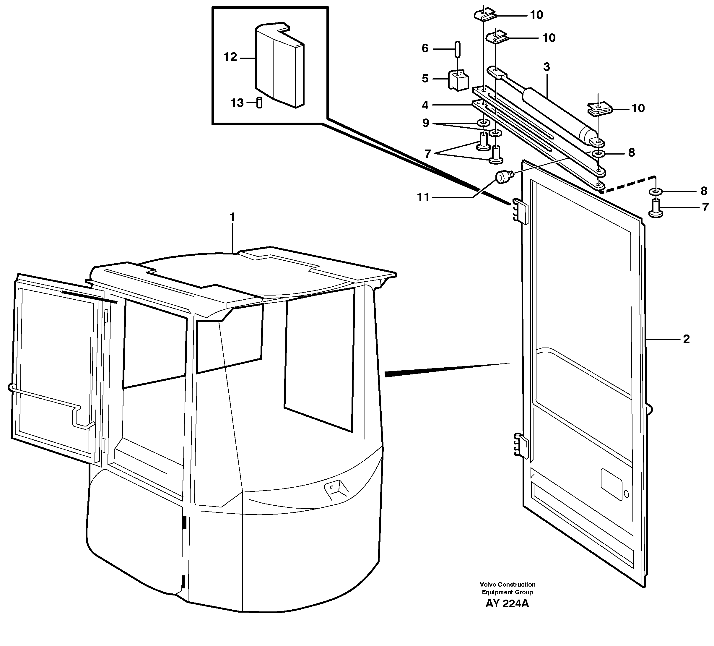 Схема запчастей Volvo L220D - 54418 Door with fitting parts L220D SER NO 1001-