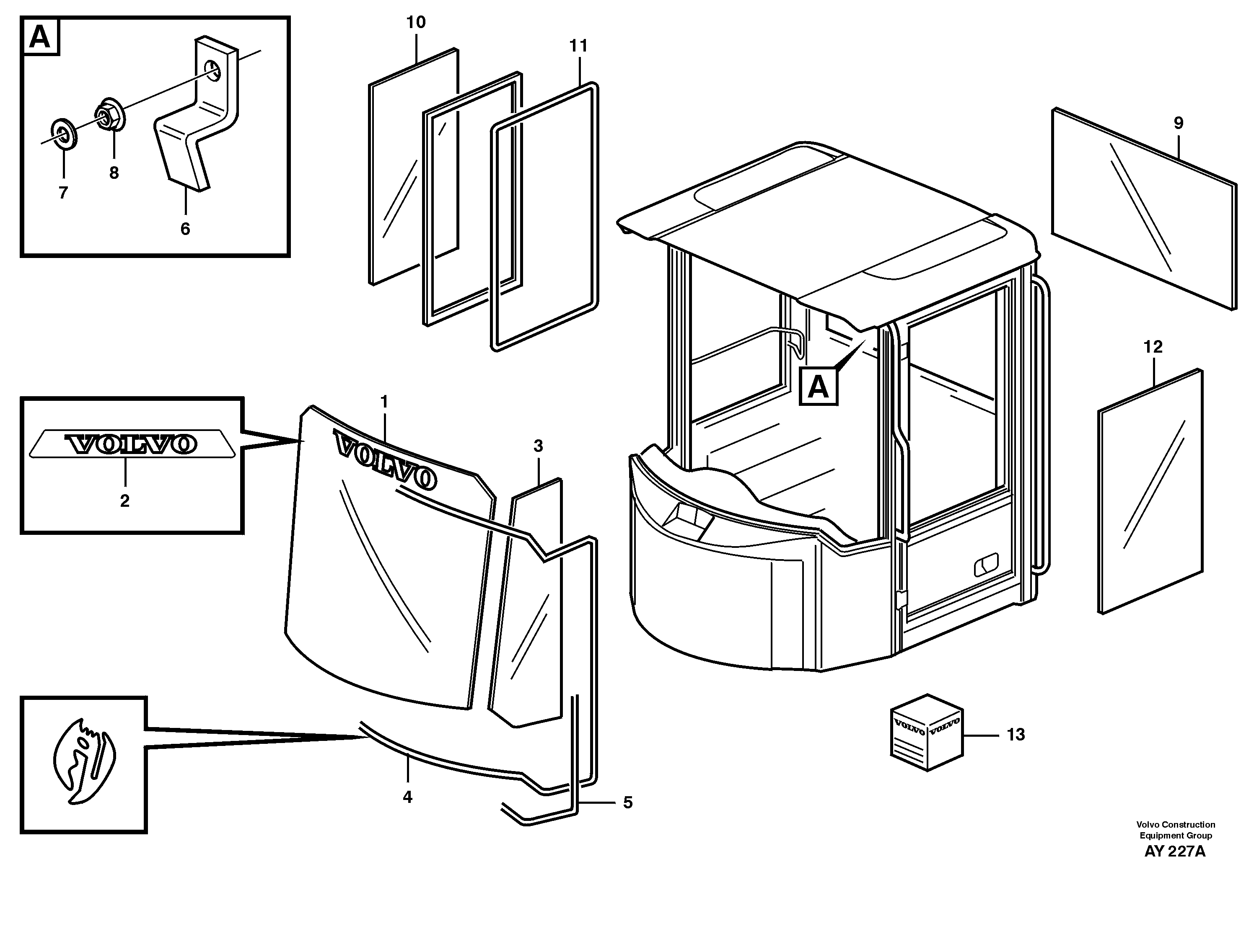 Схема запчастей Volvo L220D - 10524 Glass panes L220D SER NO 1001-