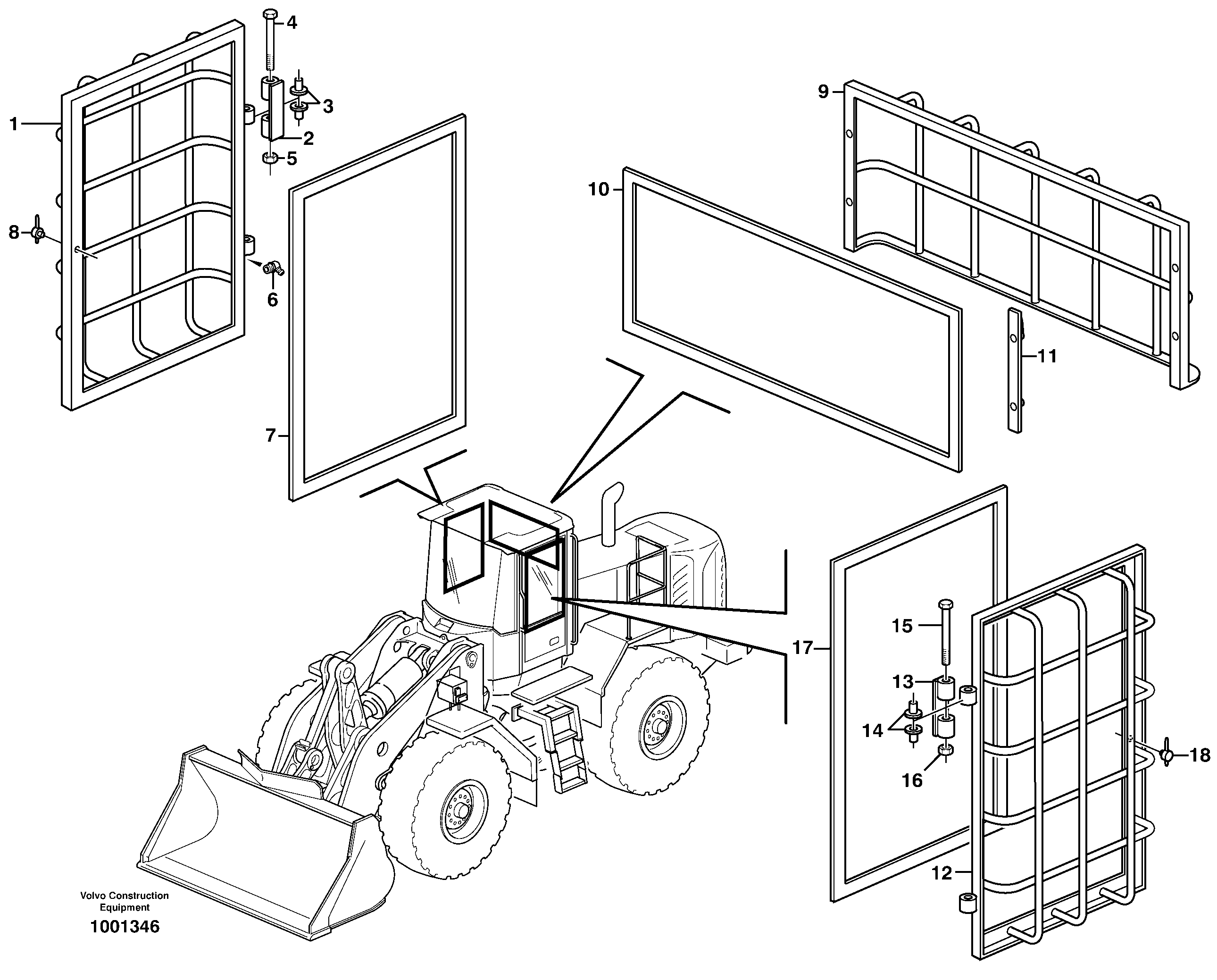 Схема запчастей Volvo L220D - 63933 Window guards, side and rear windows L220D SER NO 1001-
