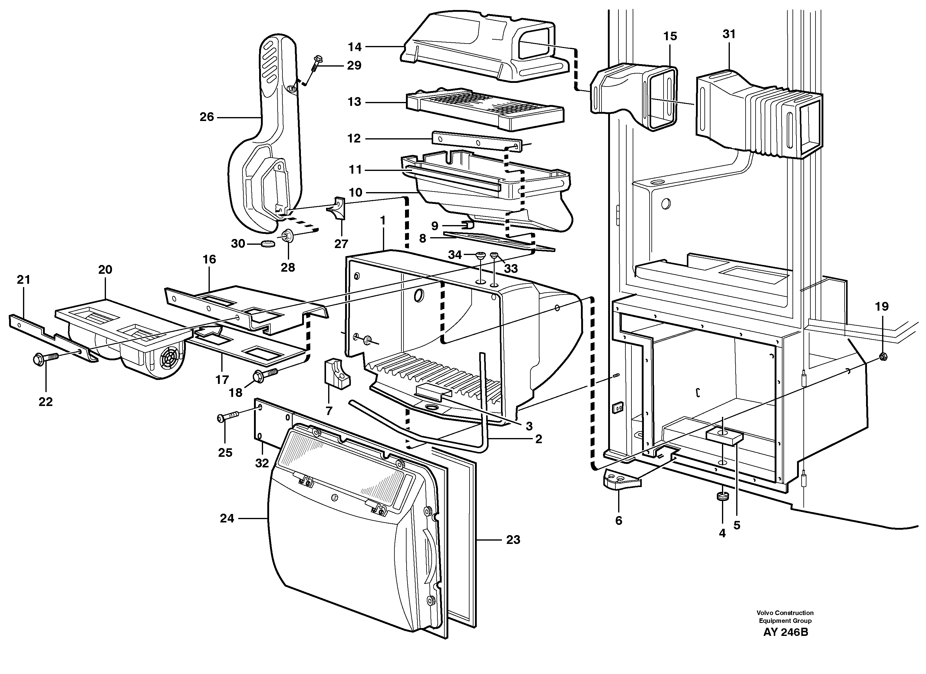 Схема запчастей Volvo L220D - 23826 Fresh air inlet, air filter and fan housing L220D SER NO 1001-