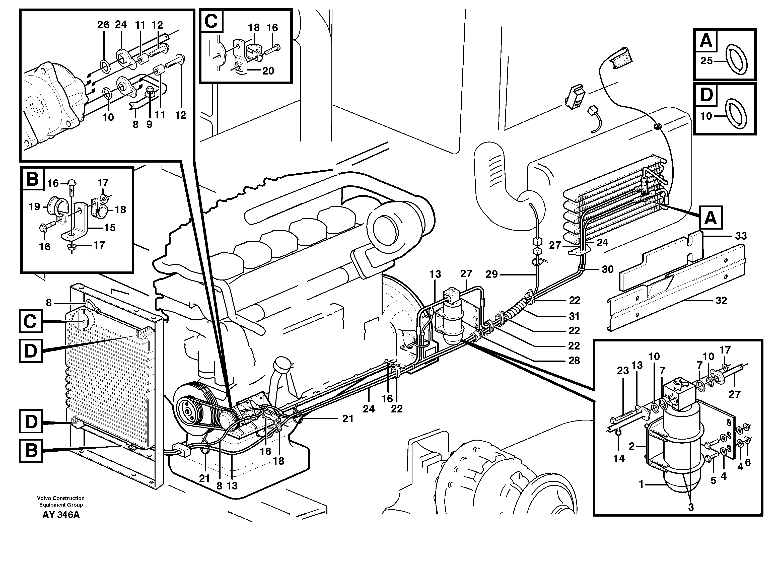 Схема запчастей Volvo L220D - 90965 Assembly of hose: evaparator, receiver drier and condenser L220D SER NO 1001-