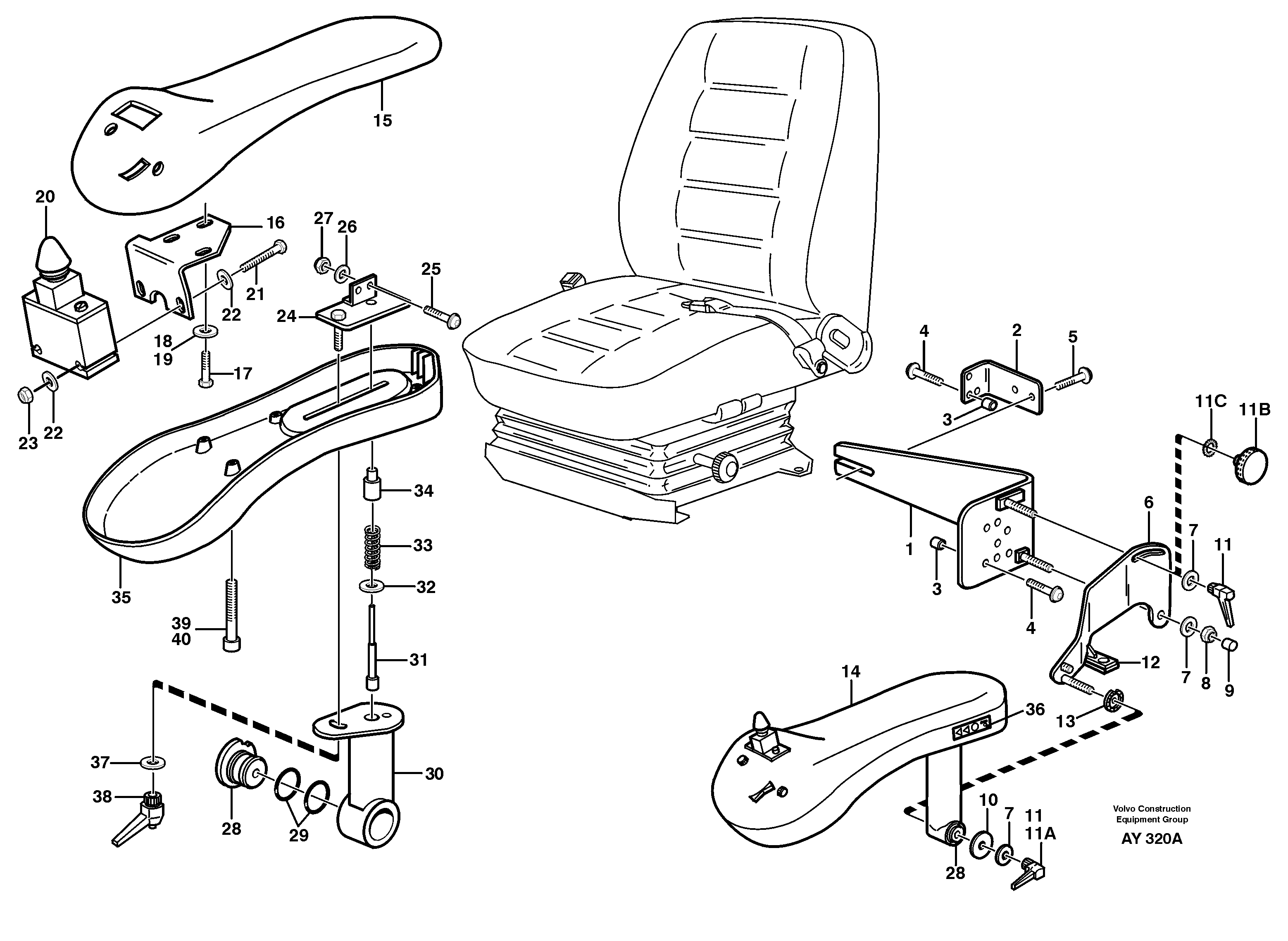 Схема запчастей Volvo L220D - 33818 CDC - steering. Arm rest with fitting parts L220D SER NO 1001-